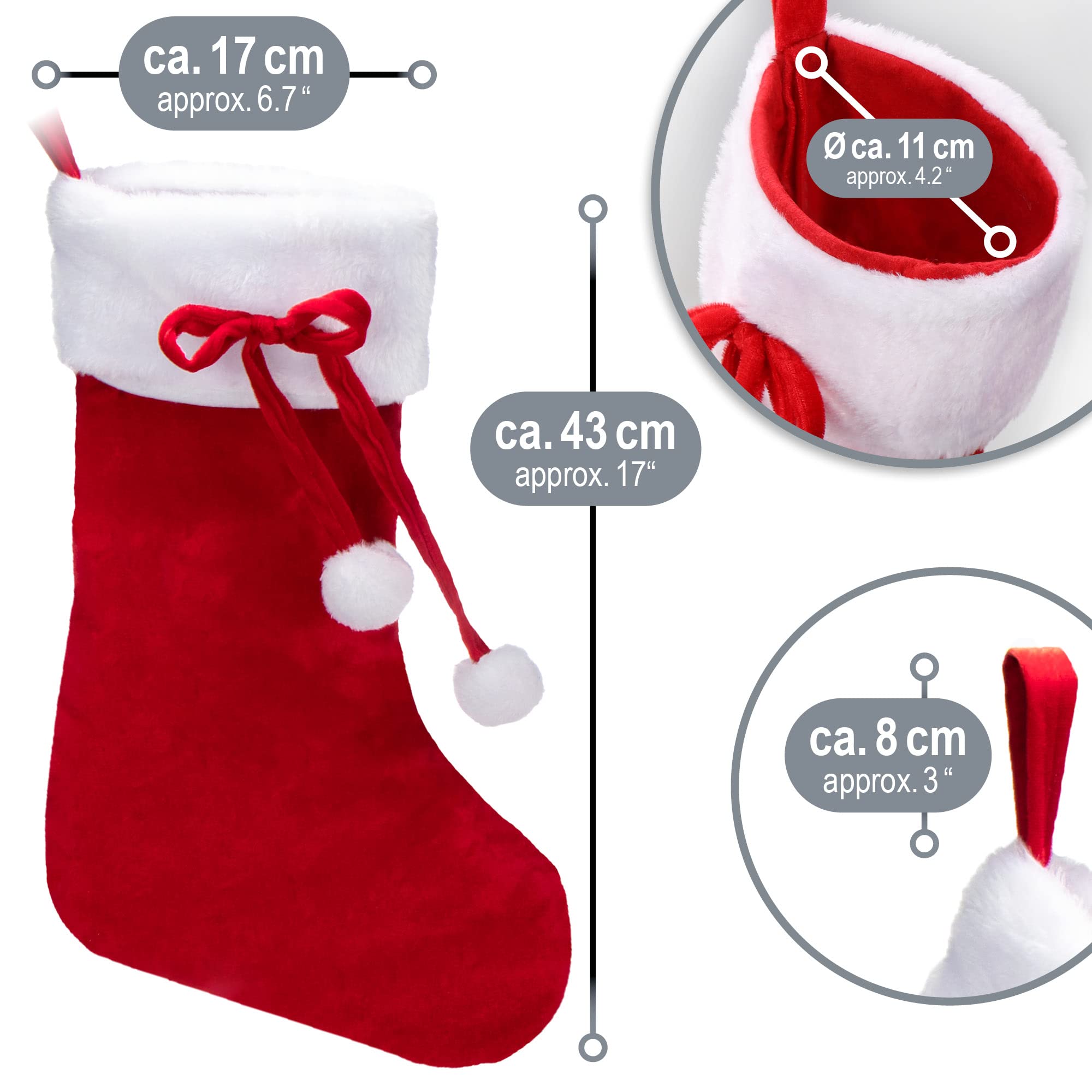 COM-FOUR® 3x XL Skarpeta swiateczna premium do wypelnienia prezentami - Skarpeta Mikolaja do zawieszenia - Dekoracja swiateczna z pomponem