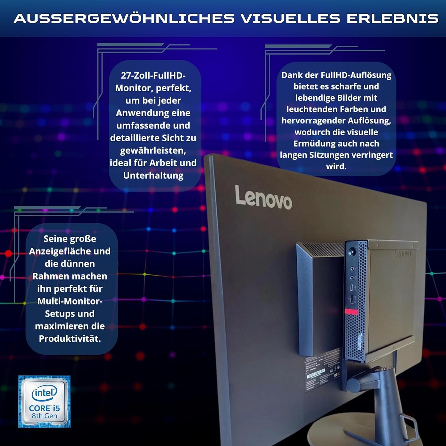 Lenovo Komplettcomputer 27" i5 8500 16 GB Ram 1 Tera SSD Win 11 Pro Office 2021 Pro 36 Monate Garantie -c27-40
