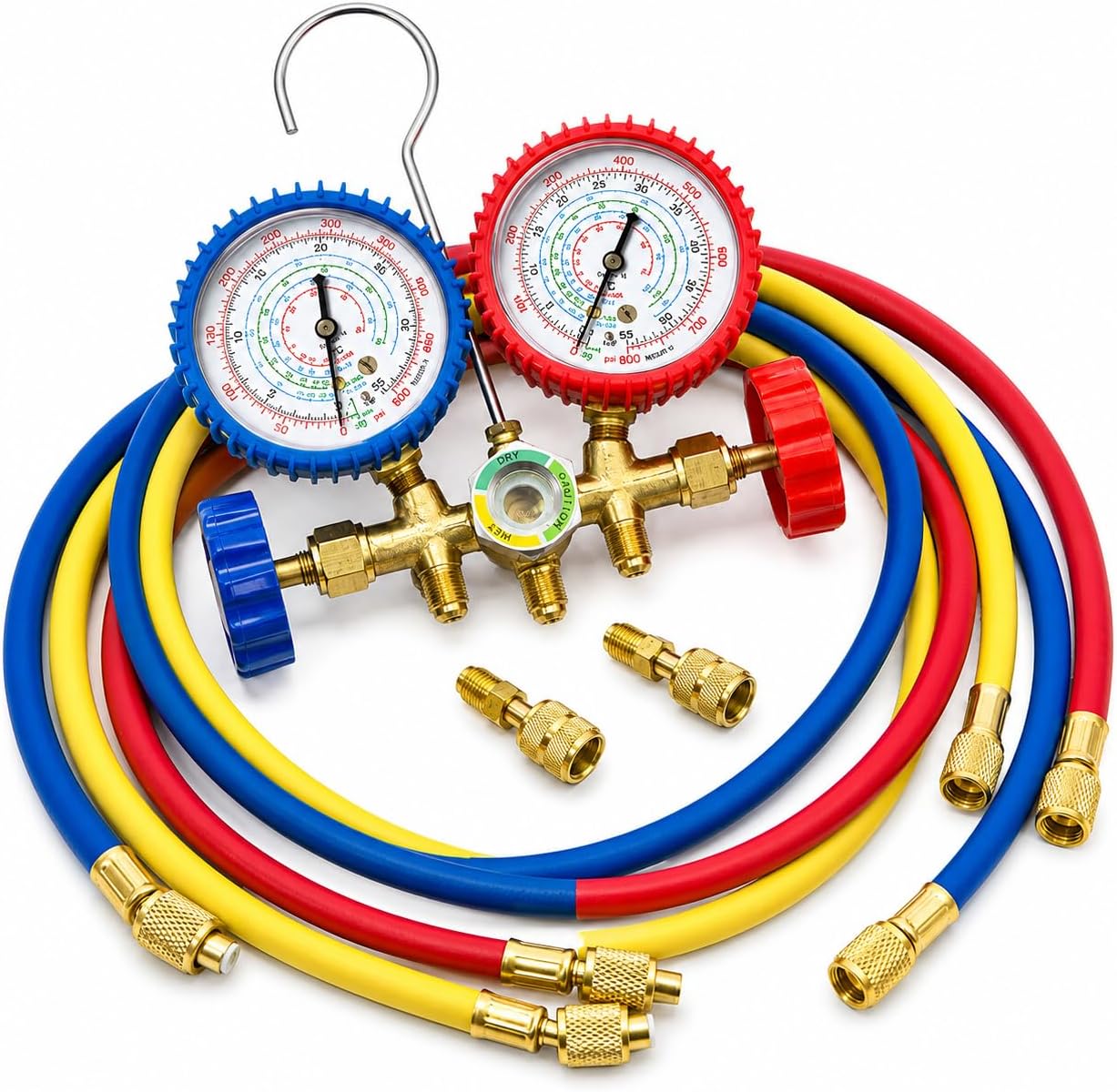 Stark USA Manifold Gauge Set R410A R22 R404A HVAC A/C Refrigeration Charging Service Diagnostic Refrigerants 3 Way AC Freon Recharge with 5ft Hose
