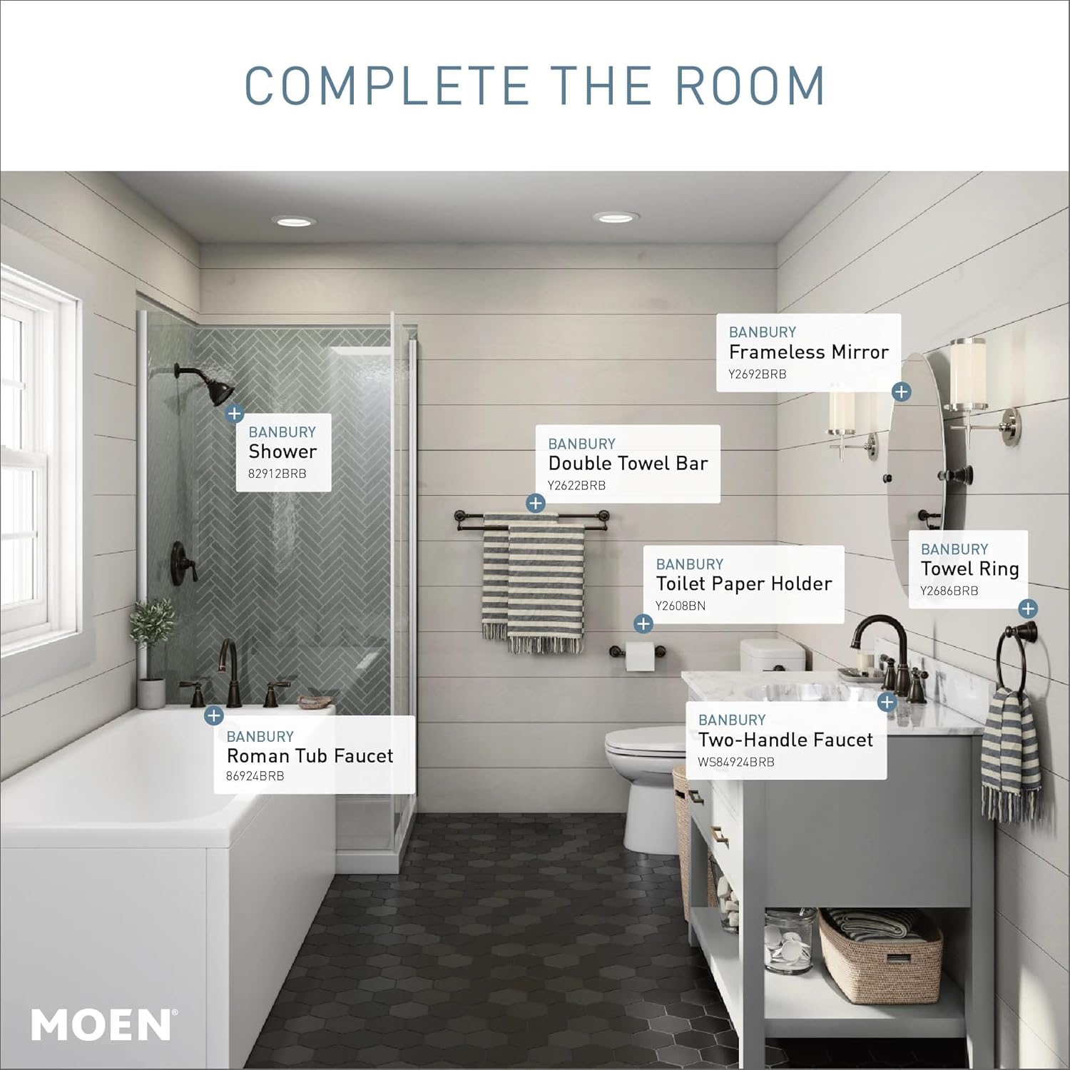 Moen Banbury Mediterranean Bronze Single-Handle Tub and Shower Trim Kit with Posi-Temp Valve included, 82910BRB