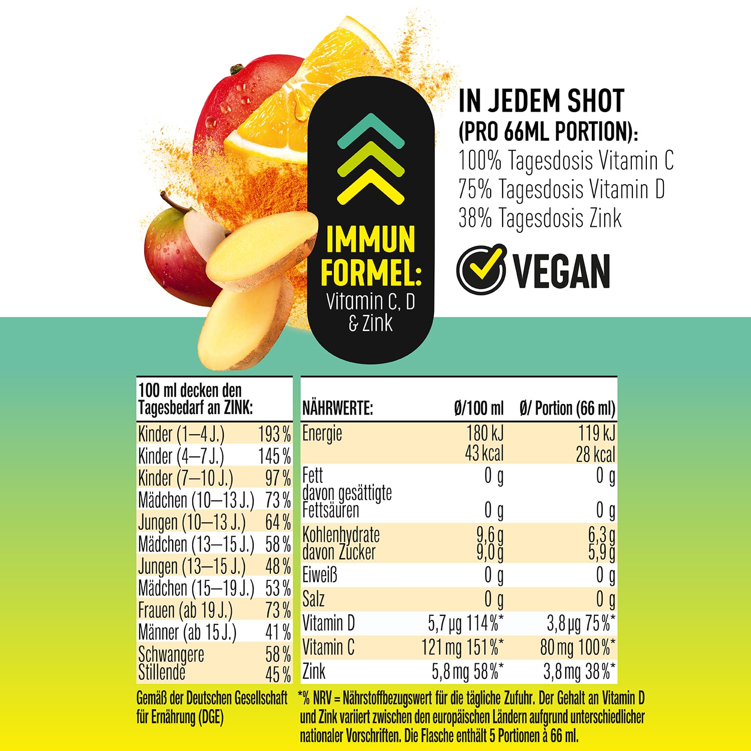 hohes C Super Shots Geschenkset: 1x Immun 330ml + 1x Energie 330ml + Shotglas, Orange, Mango, Ingwer, Cranberry, Guarana, Chili