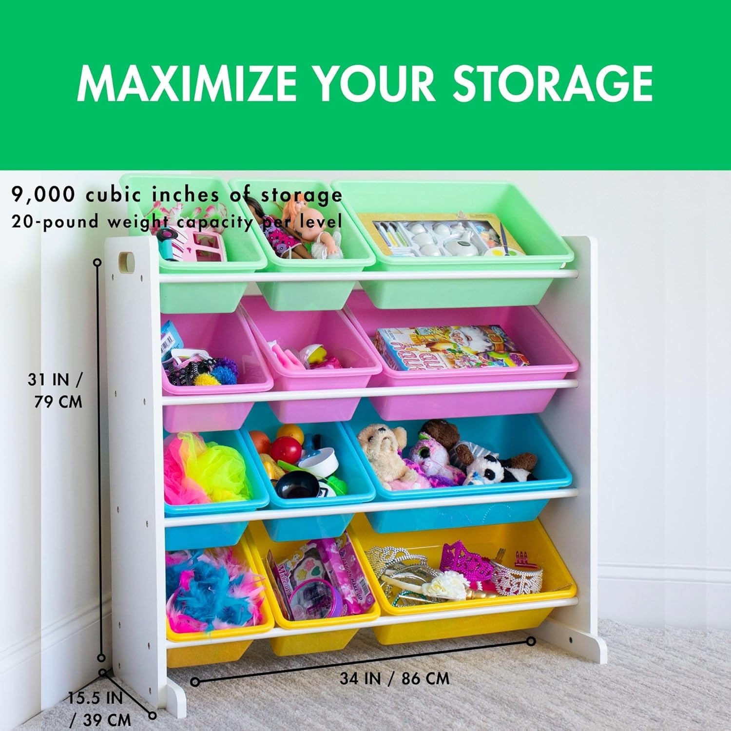 Snazzy Kids' Toy Storage Organizer, White/Pastel 1