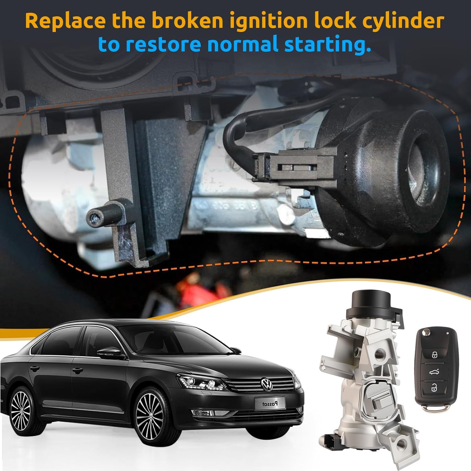 1K0905851B Ignition Switch Lock Cylinder with Intelligent Key Compatible with VW Jetta Golf GTI Tiguan EOS Rabbit 2004-2018 - Image 4