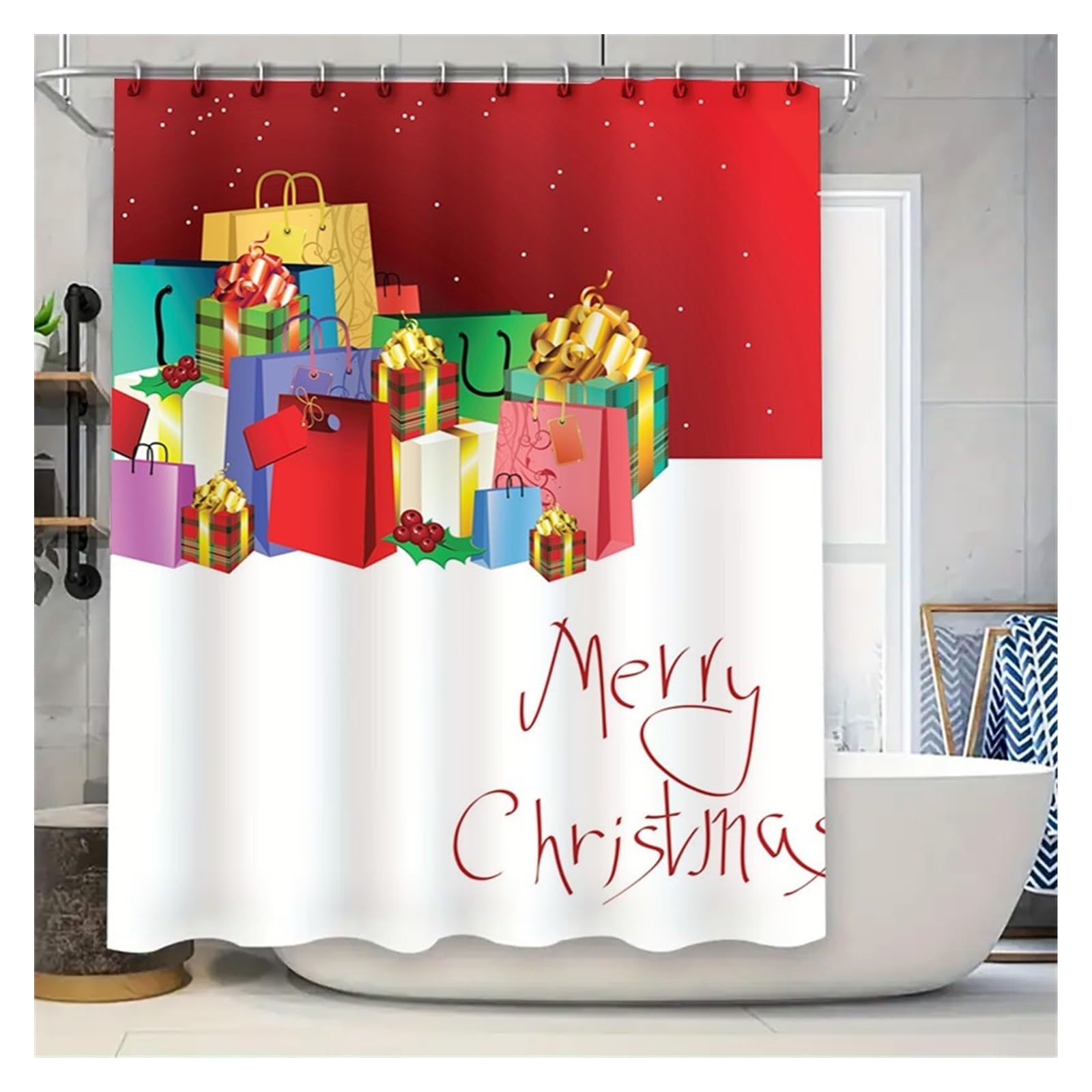 1 Cortina de Ducha navideña, decoración Festiva, Tela Impermeable, Conjunto baño, patrón Fondo, Navidad, hogar, Textil(180x180cm)