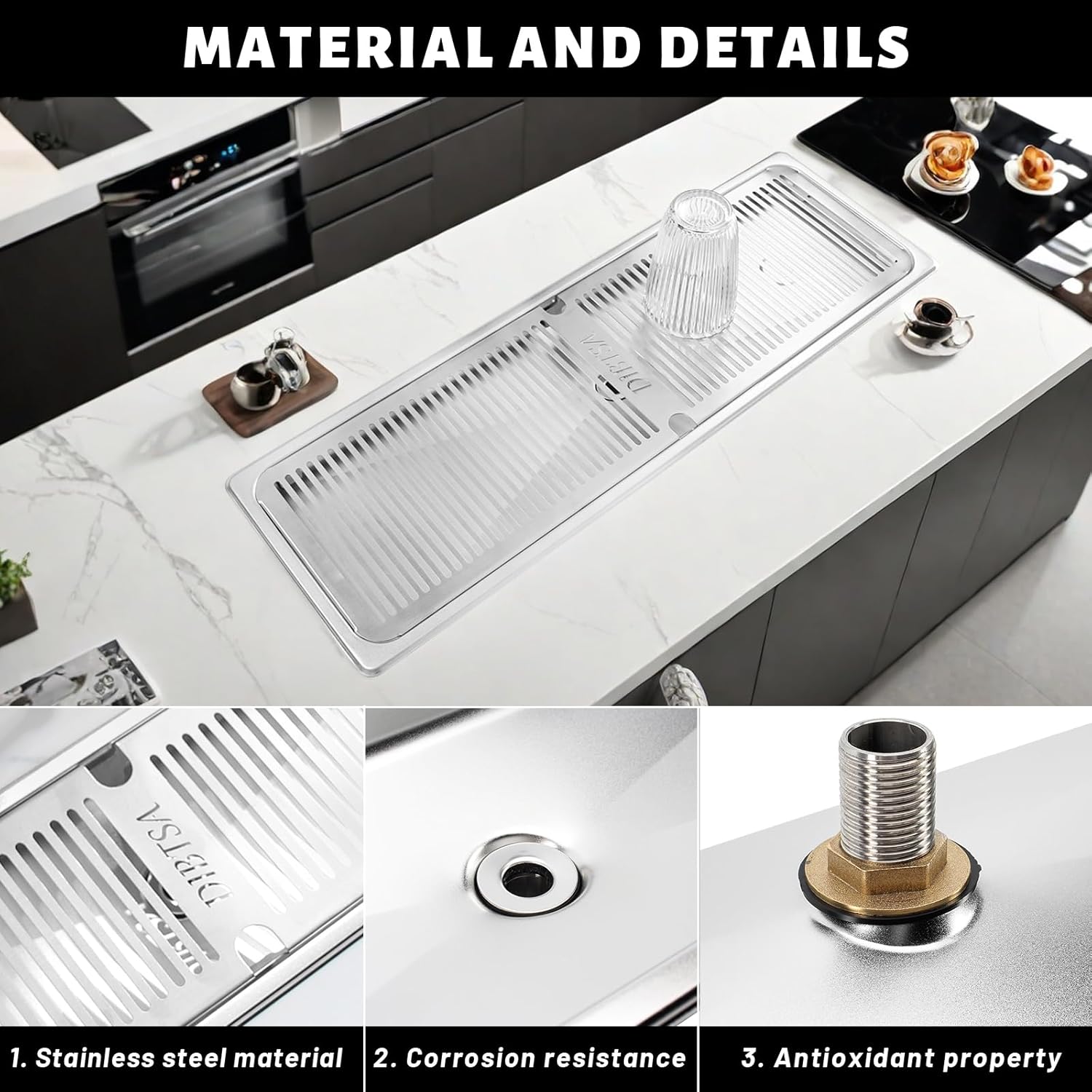 Stainless Steel Drip Tray, Flush Mount Beer Drip Tray with Drain For Home Kitchen Hotel Cafe Restaurant Beverage Shops (25.5x8.5 inch silver)