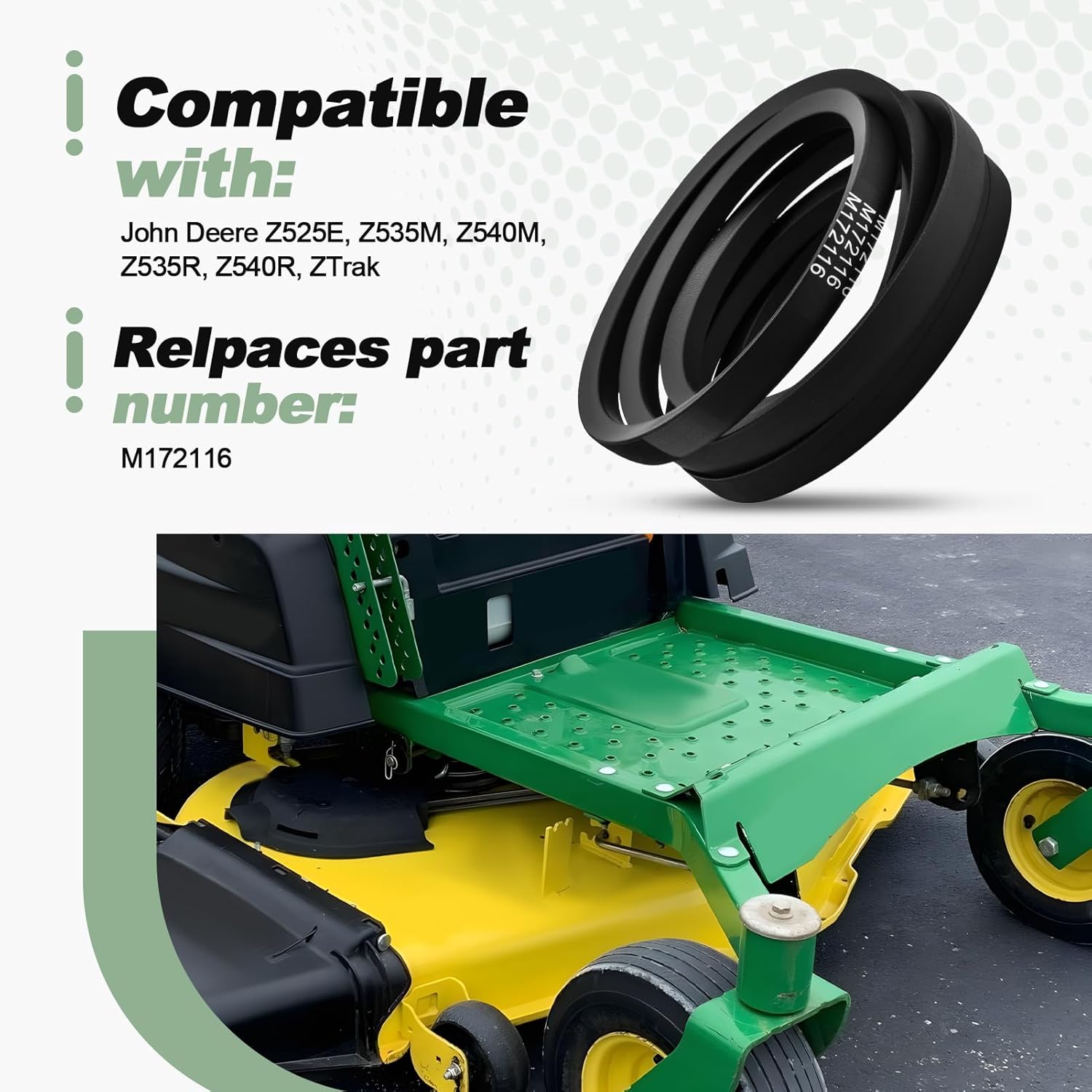Drive Belt Compatible with John Deere Z525E Z535M Z540M Z535R Z540R ZTrak Lawn Mower Replace M172116