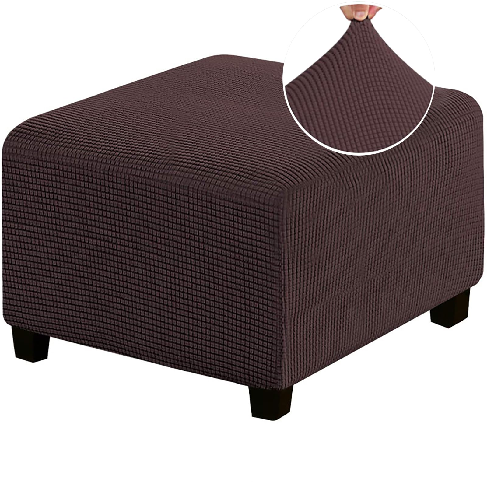 Pekrido Square Ottoman Cover, Stretch Ottoman Cover Washable Super Soft Universal pouffe cover with Elastic Bottom Anti-Slip Foot stool Jacquard Slipcovers,Dark Coffee