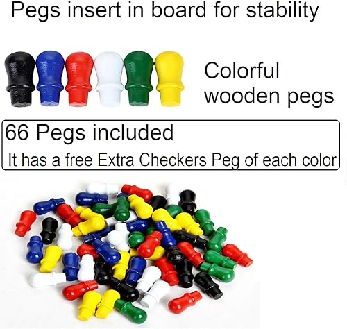 Miniatura 7 de Chinese Checkers Board - Classic Strategy Game & Fun for The Whole Family, Includes 60 Wooden Pegs in 6 Colors, Made with Natural Wood (11.5 Inch)