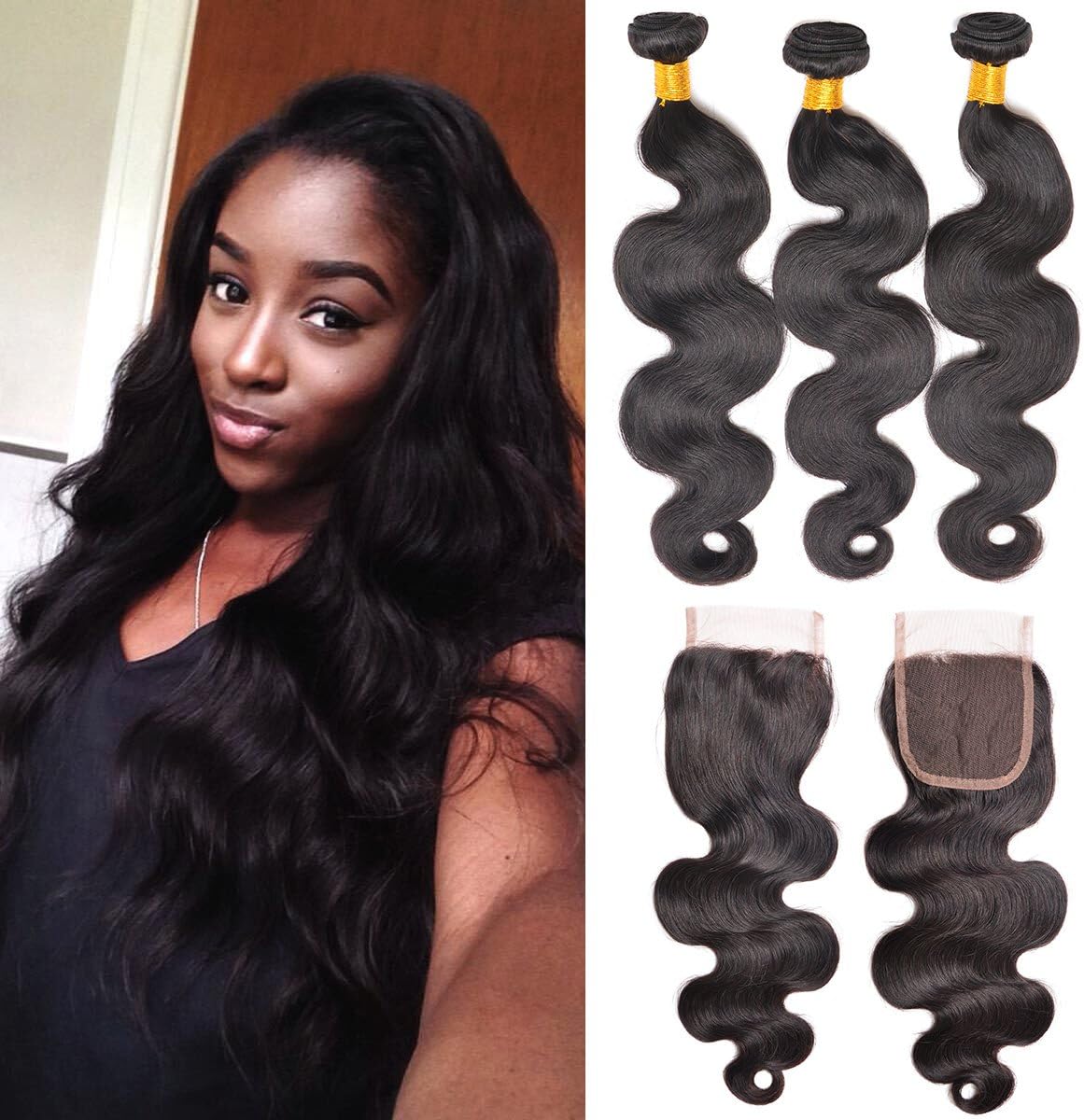 BHF Hair 8 10 12 inch Brazilian Virgin Hair with 8 inch Lace Closure 4x4 Lace Top Closure Natural Color Human Hair Extensions