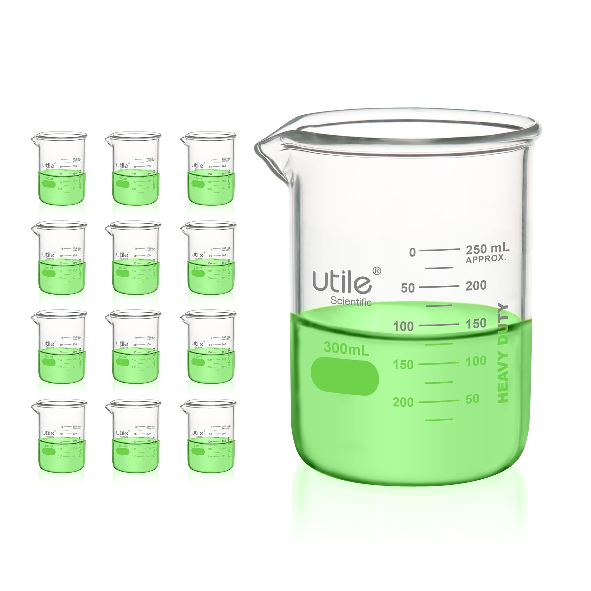 Utile Beaker Set, Low Form Glass Beakers, 3 Sizes of Vol.50ml 100ml 250ml, 3.3 Borosilicate Glass with Double Scale Printed Graduation, 4099.0004.1 — Amazon image 12