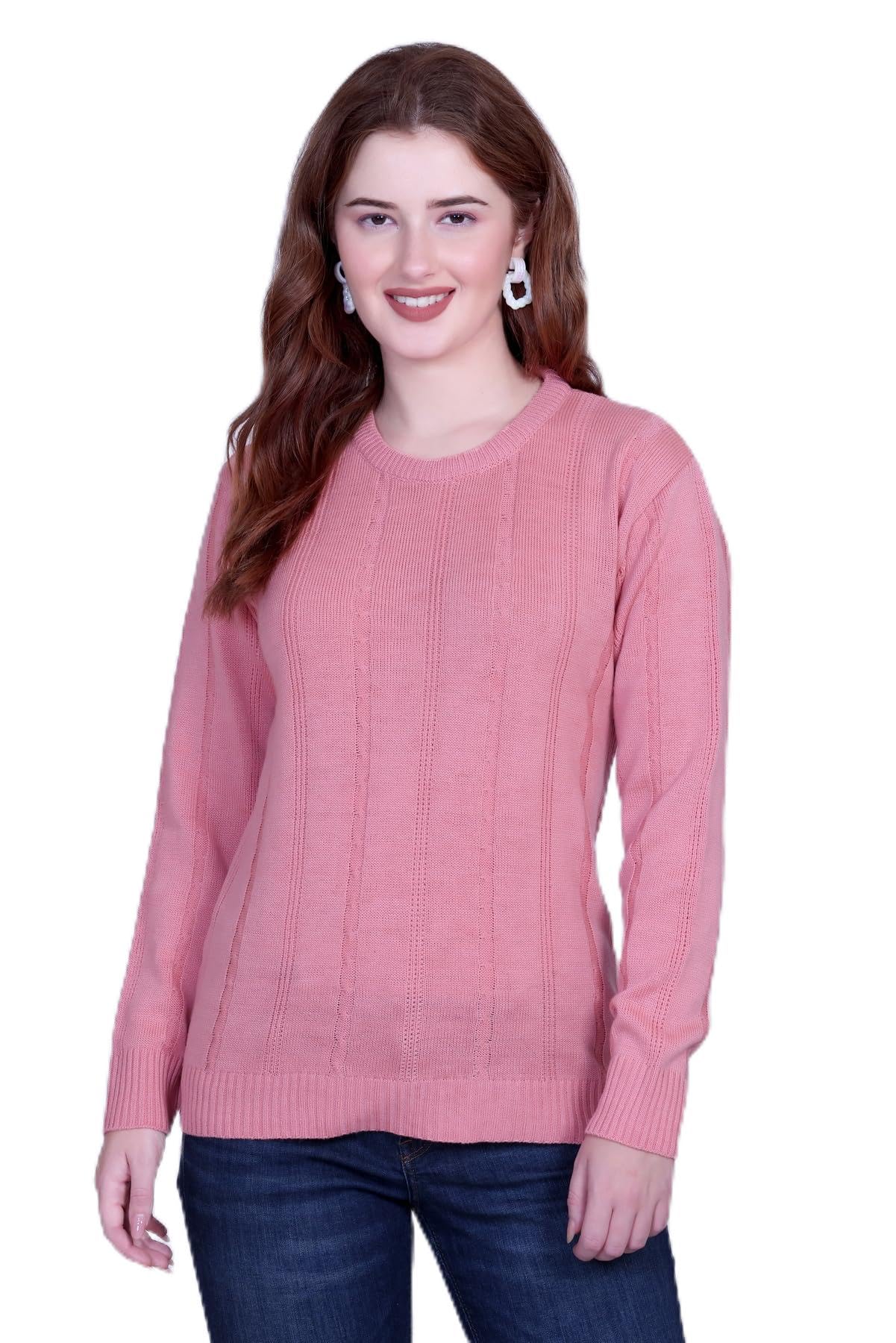 montrex Women Wool Blend Winter Sweater Top | Solid Full Sleeve Ladies Woolen Top for Casual (Pink)-picture-25