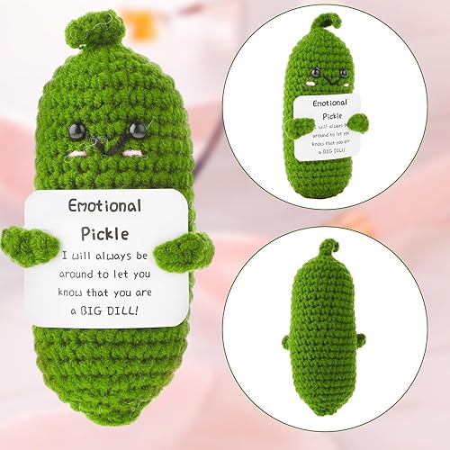 Miniatura 3 de Figuras de Pepino en Vinagre Emocionales de Crochet, 2 Piezas Hechas a Mano Divertidas Figuras de Pepino en Escabeche Lindas Adornos Tejidos a Mano
