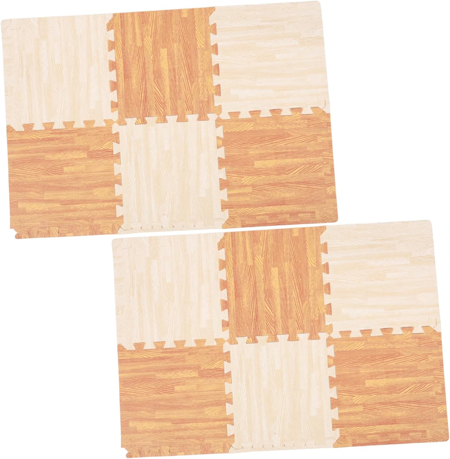 Happyyami 12pcs Interlocking Eva Play Mats Safe Soft and Floor Tiles for Home Use for Playrooms Gyms and Bedrooms and Light Grain Design