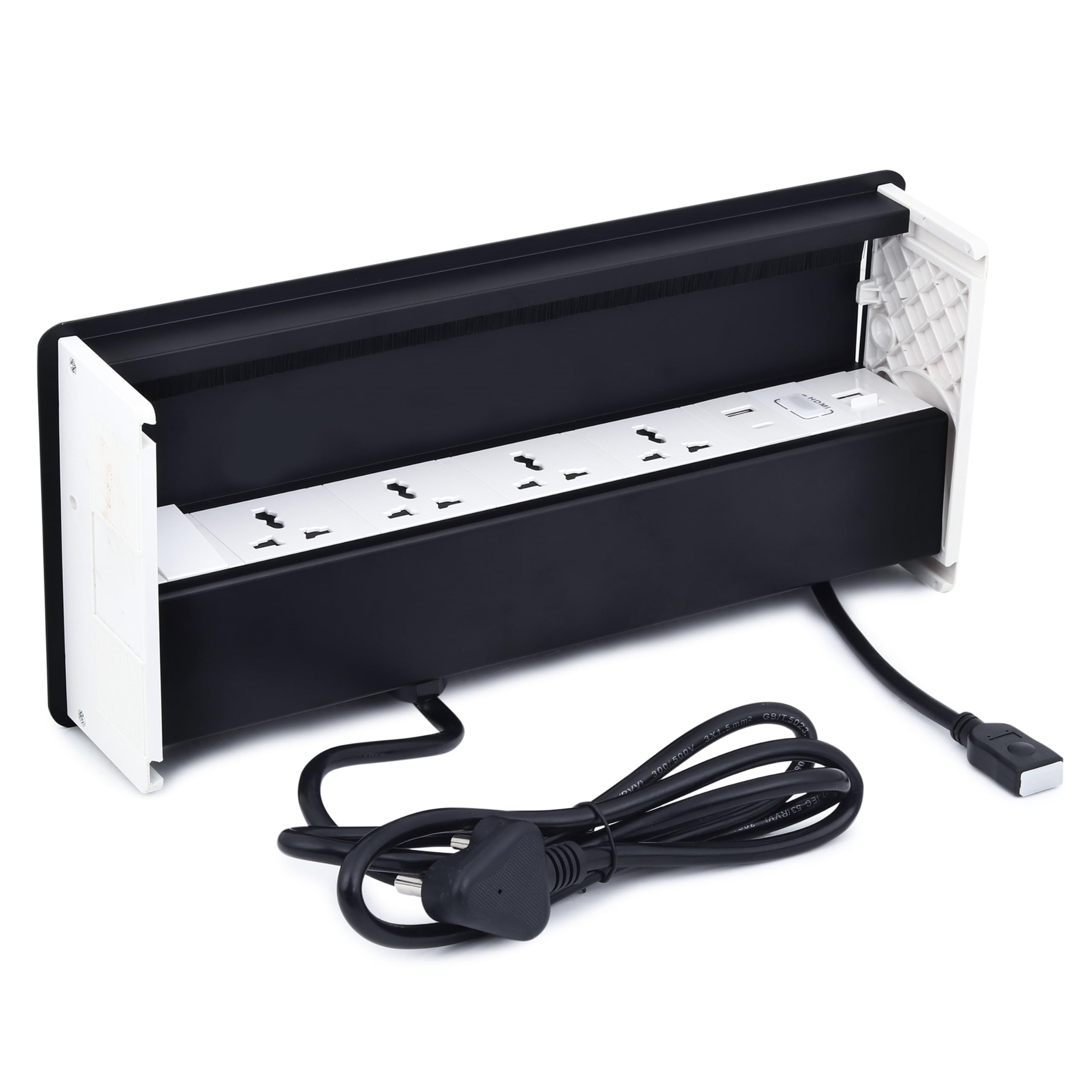 BOXNUBE Fliptop Box Cable Cubby Extension Board with On/Off Switch, Universal Power Socket, LAN, HDMI, USB-A and USB-C Ports (Black) 2