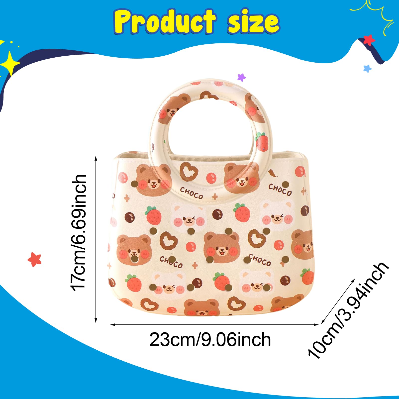Borsa Mare Donna Borsa Spiaggia Impermeabile Borsa Cartoon Manico EVA Creativa Borsa con Fori Regalo Traspirante Adatta a Piscina Barca Viaggi, Orso di Fragole