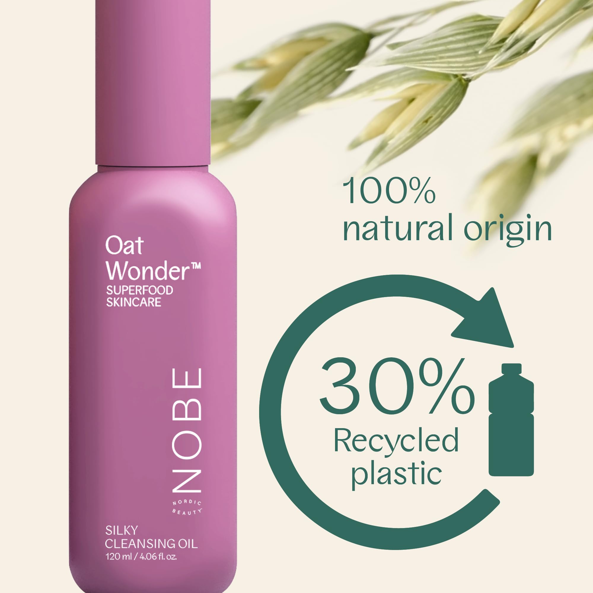 NOBE Oat Wonder Silky - Olio detergente viso 120 ml - Certificazione Ecocert delicato e a base di olio - struccante e detergente per tutti i tipi di pelle