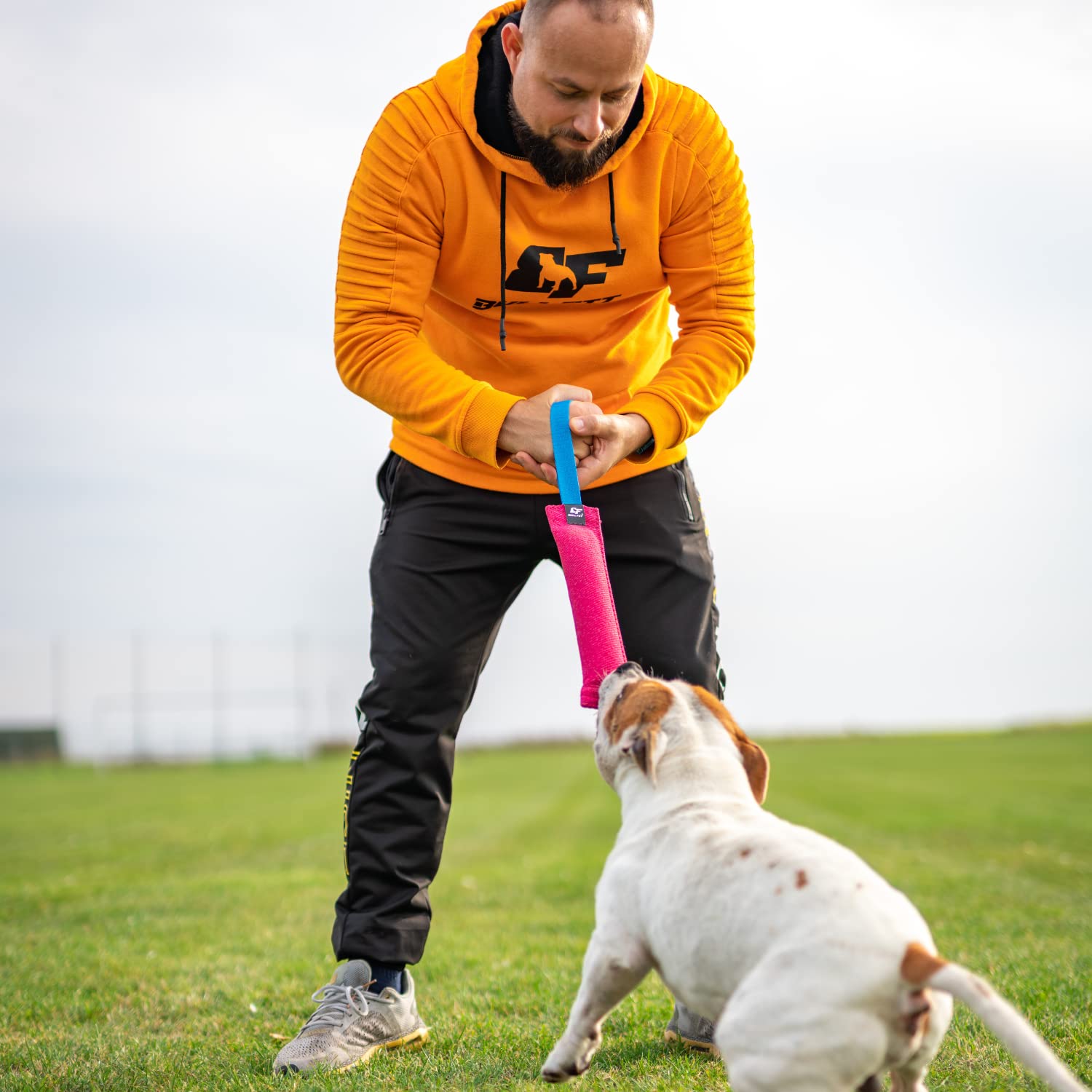 Bull Fit Szarpak dla psa 30 cm, z jedną rączką - Bardzo wytrzymała zabawka dla psów do treningu obronnego i kynologii sportowej - Mocny Szarpak z materiał ringowy, Aport Dummy (różowy)