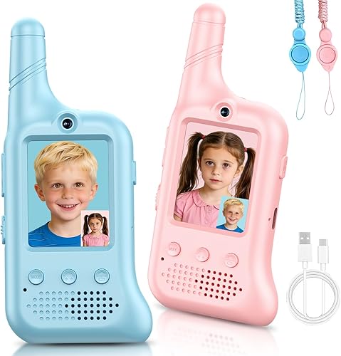 Video Walkie Talkies for Kids – Rechargeable Kids Walkie Talkies 2 Pack with Voice Changer & Cartoon Avatar, 1000 ft Range, Fun Toys for Outdoor Camping, Hiking, Birthday Gift for Boys Girls Ages 3-12