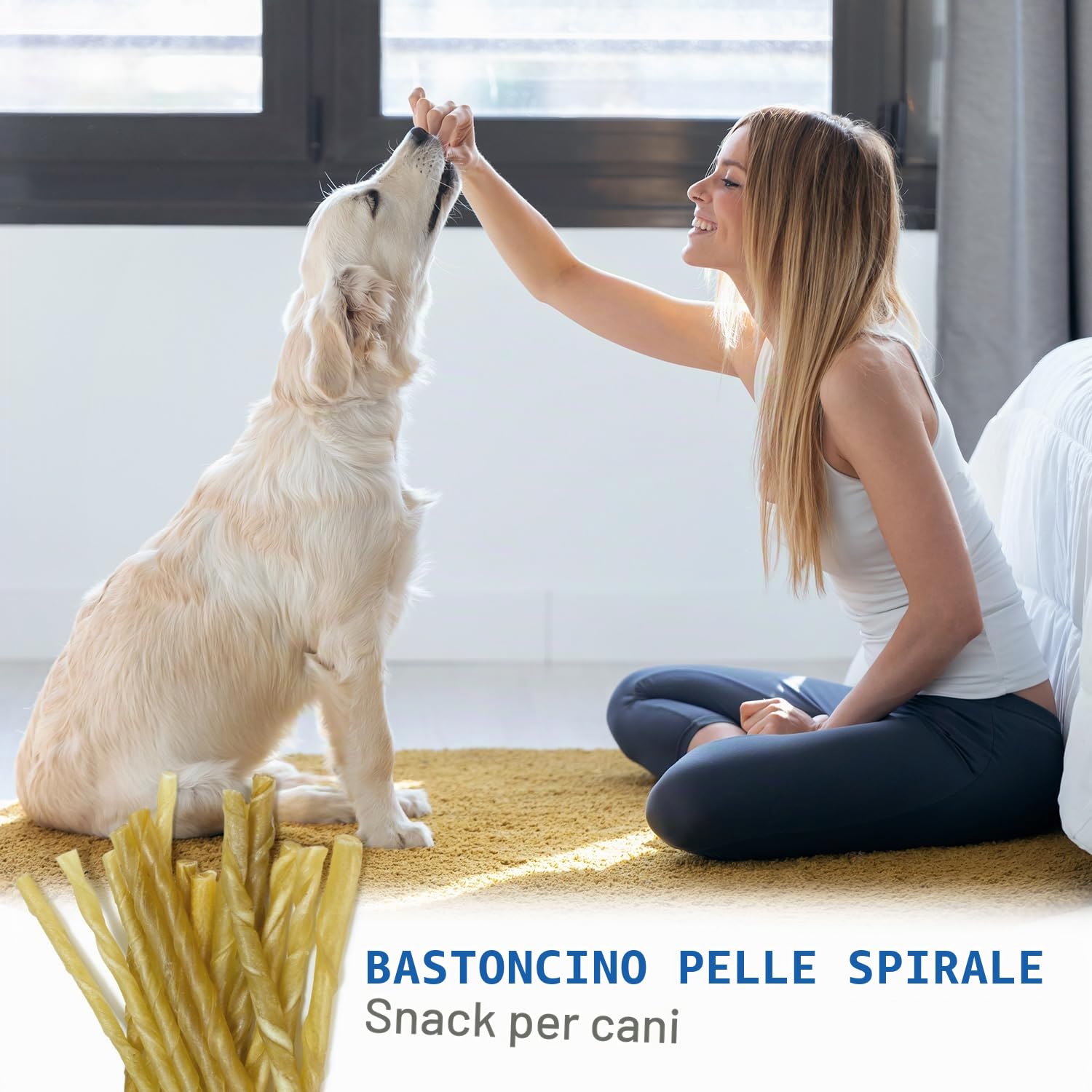 Arquivet Snack Bastoncino in pelle bovina a spirale - Snack cani naturali - Dolcetti, premi e ciumi - 12 cm (sacchetto 100 pz.)