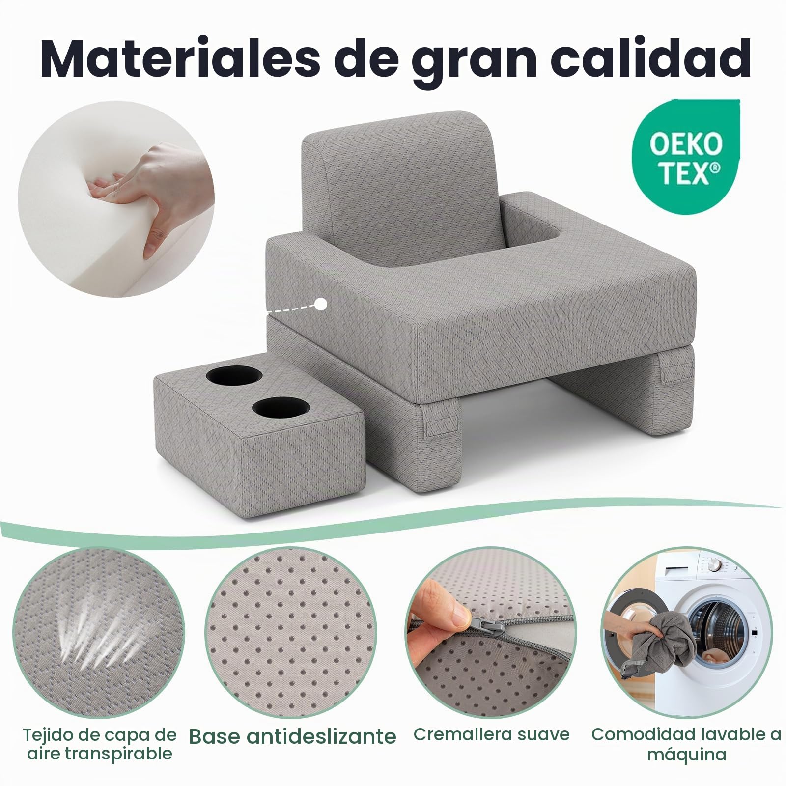 LIFEZEAL Cojin de Lectura con Posavasos Cojín de Espalda y Bolsillo de Almacenamiento, Almohadas de Lectura Escritorio Ergonómica con Reposabrazos, Respaldo Cama para Leer, Trabajar, Hacer Ganchillo