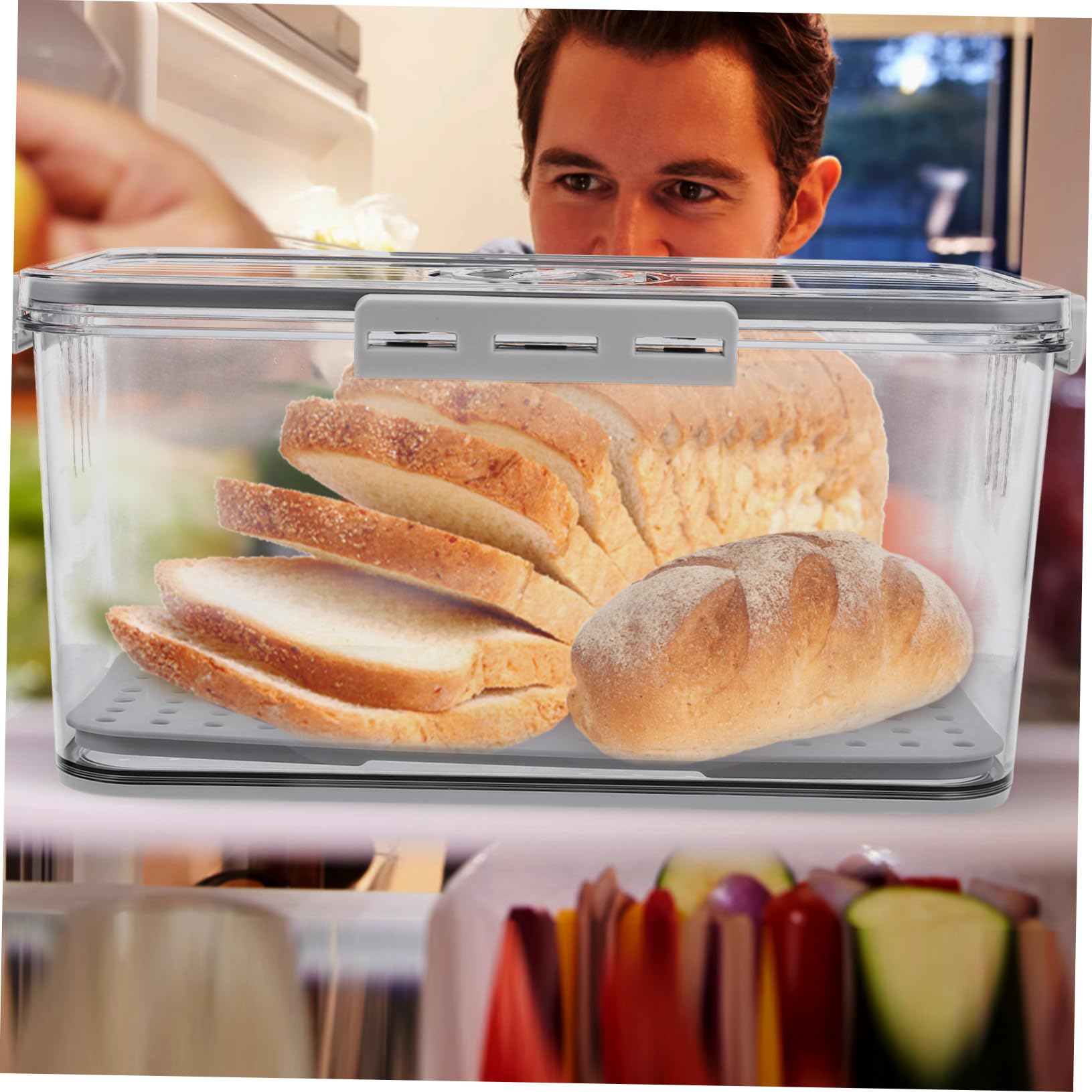 Ciieeo 2stücke Brotaufbewahrungsbehälter Mit Abtropfplatte Wiederverwendbare Frischhaltedose Für Brot Obst Und Leicht Zu Reinigen Transparent Für Kühlschrank Und Küche