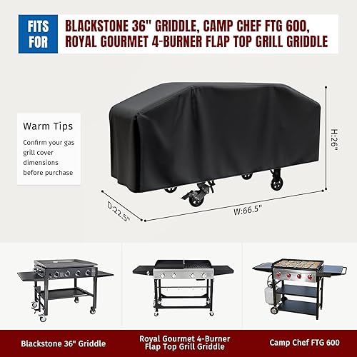 Miniatura 3 de Cubierta para parrilla Blackstone de 36 pulgadas y más parrillas de 4 quemadores con tapa abatible - Impermeable, ligera - Correas de cierre