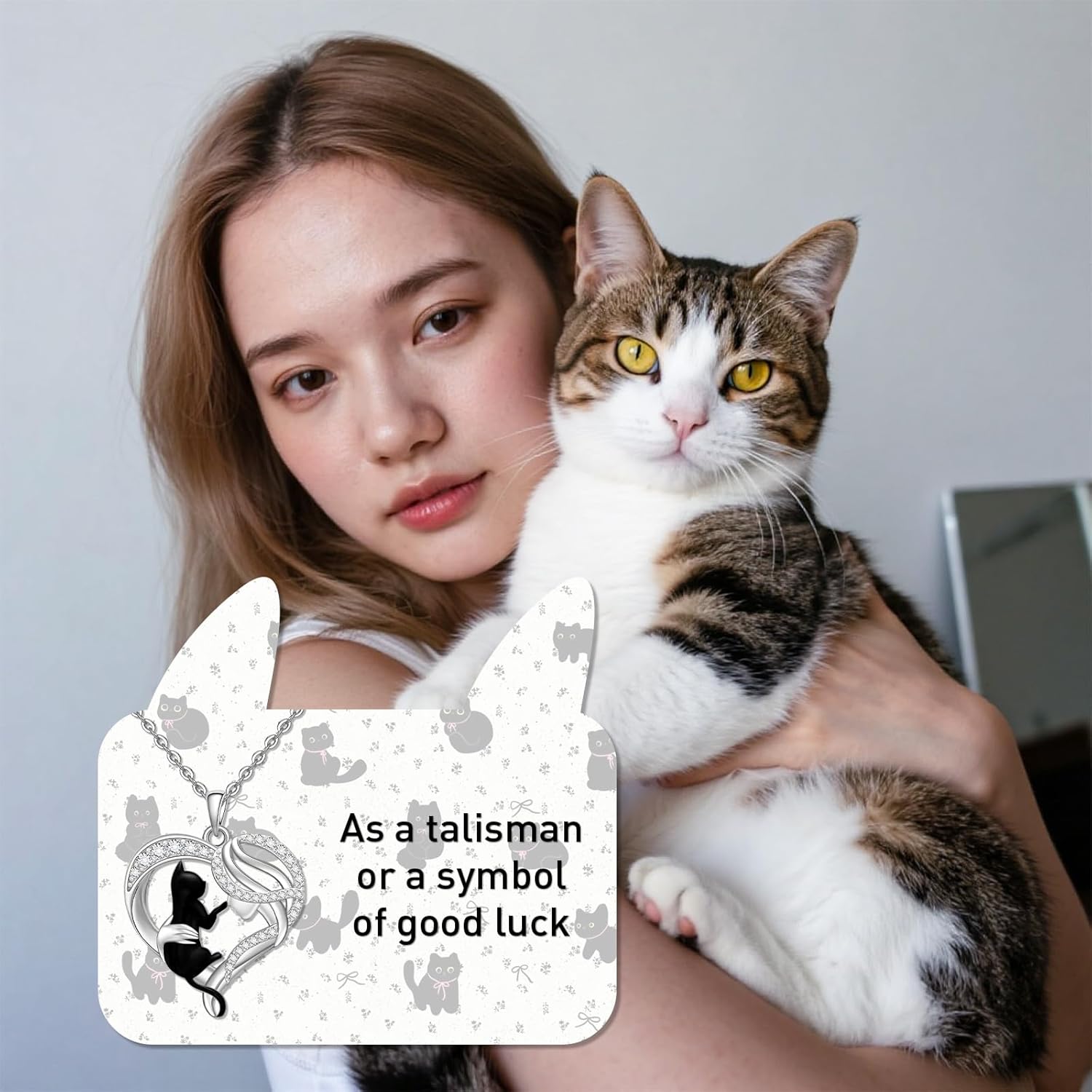 Cat Necklace for Women Sterling Silver Black Cat Necklace Heart Pendant Charm Halloween Christmas Gifts - Image 8