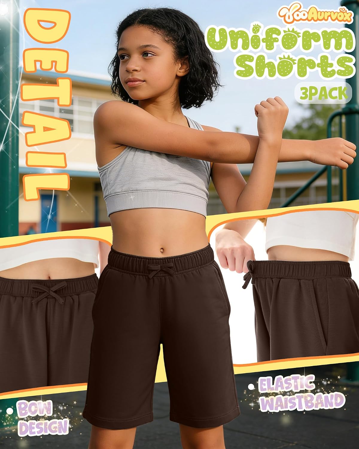 3 Pack Girls' Bermuda Shorts Elastic Waistband Athletic Long Shorts Kids Knee Length Summer SweatShorts 5-14 Y