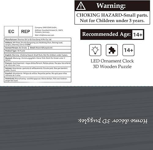 Miniatura 8 de FUNPOLA Reloj de rompecabezas LED 3D, modelo de construcción, rompecabezas acrílico 3D, reloj de torre, modelo de construcción, reloj de adorno LED