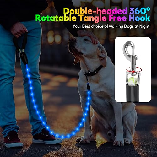 Miniatura 8 de YFbrite Correa de perro de 4 pies iluminada con 15 modos de parpadeo - Correa de perro LED súper brillante para perros pequeños, medianos y grandes