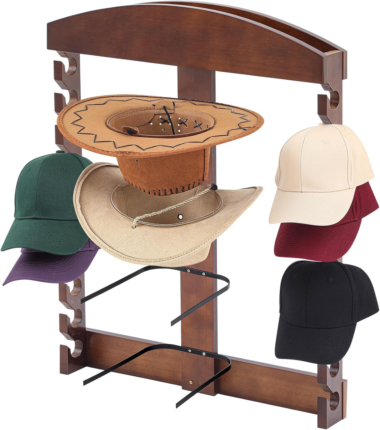 Wooden Hat Racks for Baseball Caps, Display Wall Mounted four Cowboy Hat Rack Baseball Cap Display Racks Wood Vertical Cap Organizer Hanger Holder for Bedroom, Living Room, Entryway, Wall