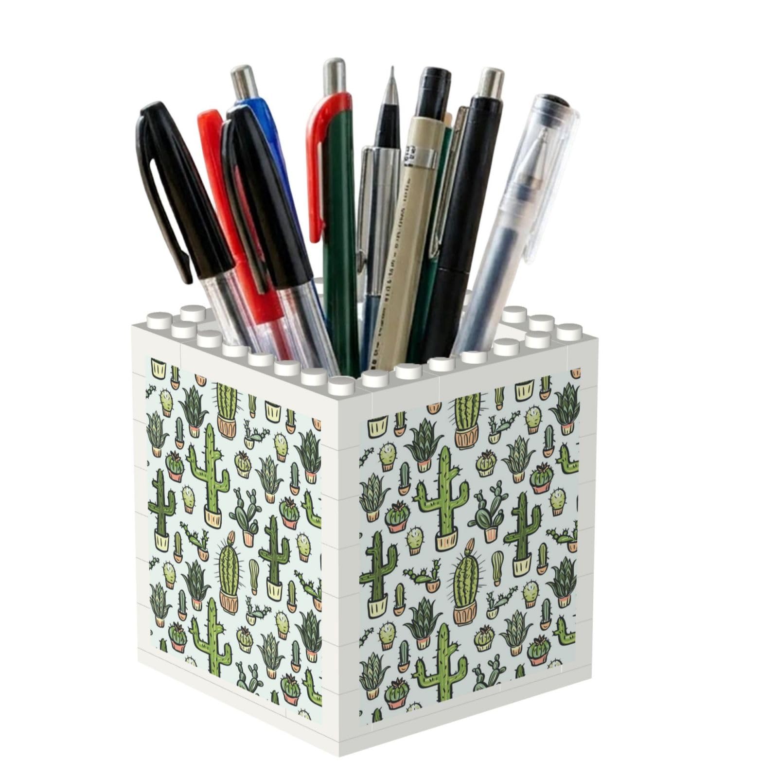 Poadnly Cactus In White Background Pattern, Pen Pot Pencil Holder for Office Home School, Compact Desk Organiser for Office Stationery