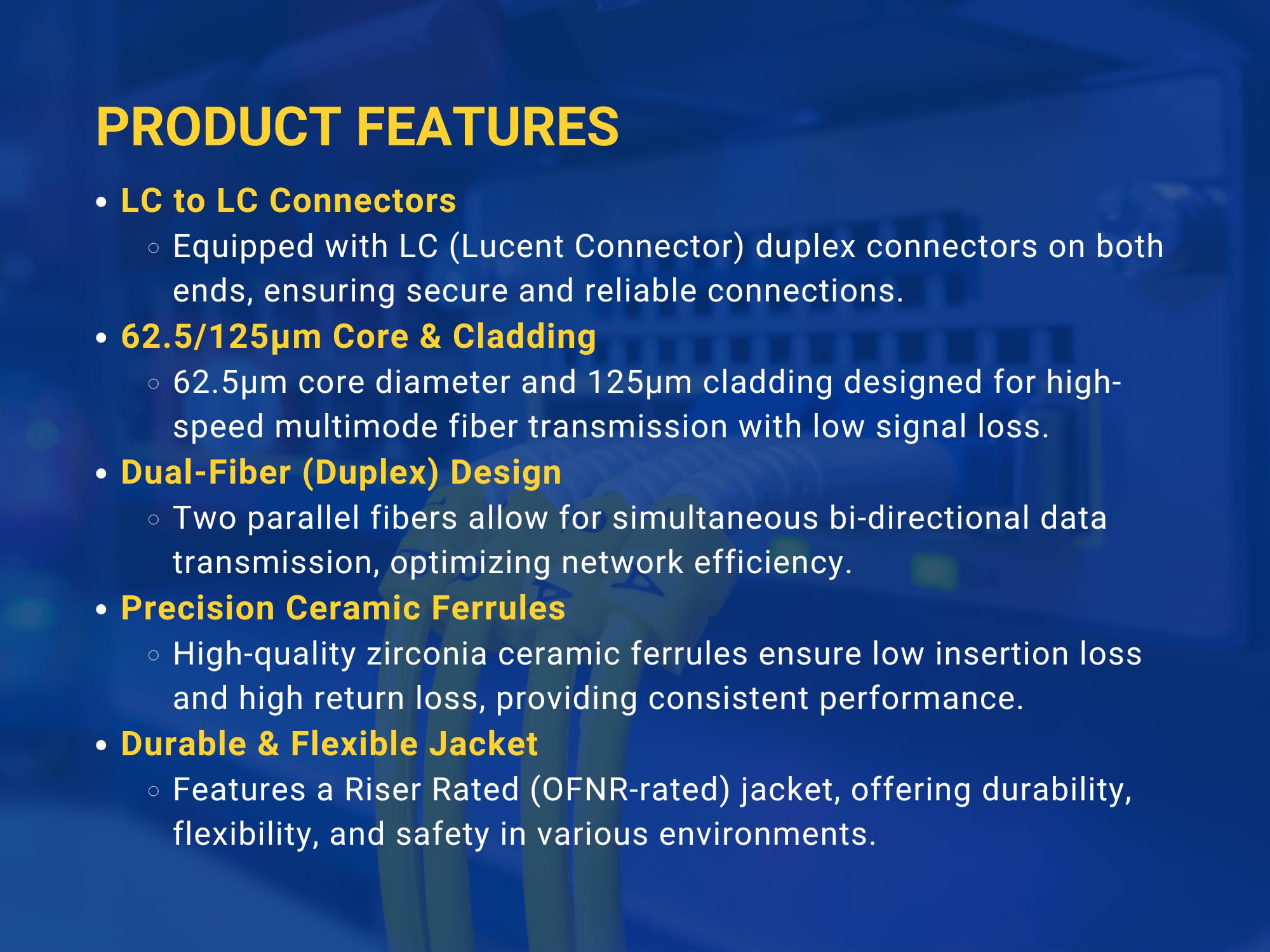 Ultra Spec Cables 0.3 Meter (1FT) Multimode Duplex Fiber Optic Cable (62.5/125) - LC to LC - Orange — view 11