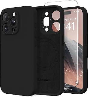 Magnetic For iPhone 16 Pro Max Case Silicone Black | Fits for MagSafe, Screen Protector, Full Camera Protection, Silicone Shockproof Protective Phone Case for iPhone 16 Pro Max