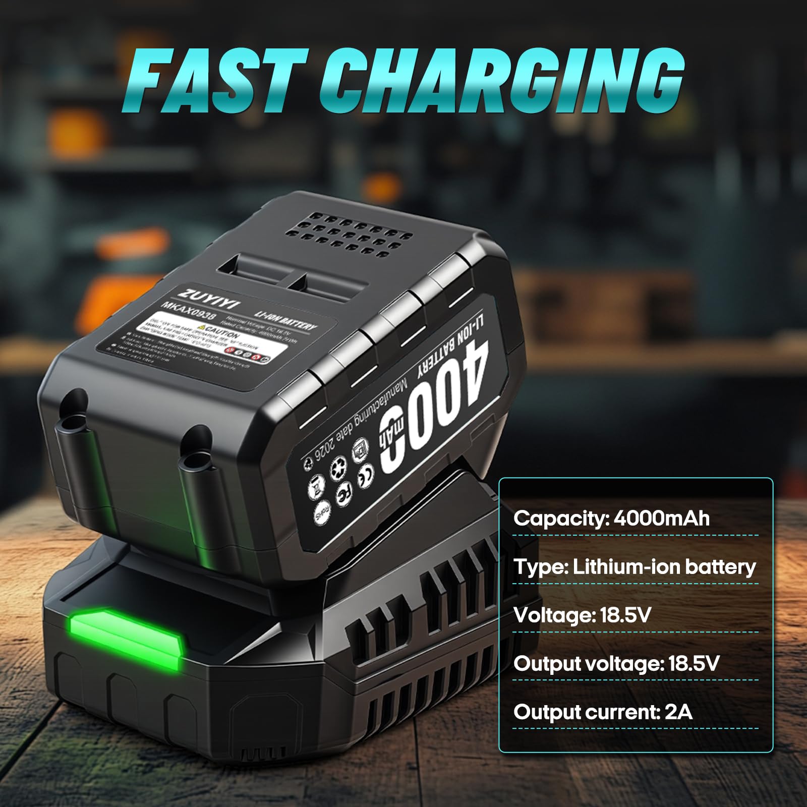 Lot de 2 batteries de rechange 4,0 Ah et chargeur rapide 21 V batterie au lithium rechargeable pour outils électriques sans fil