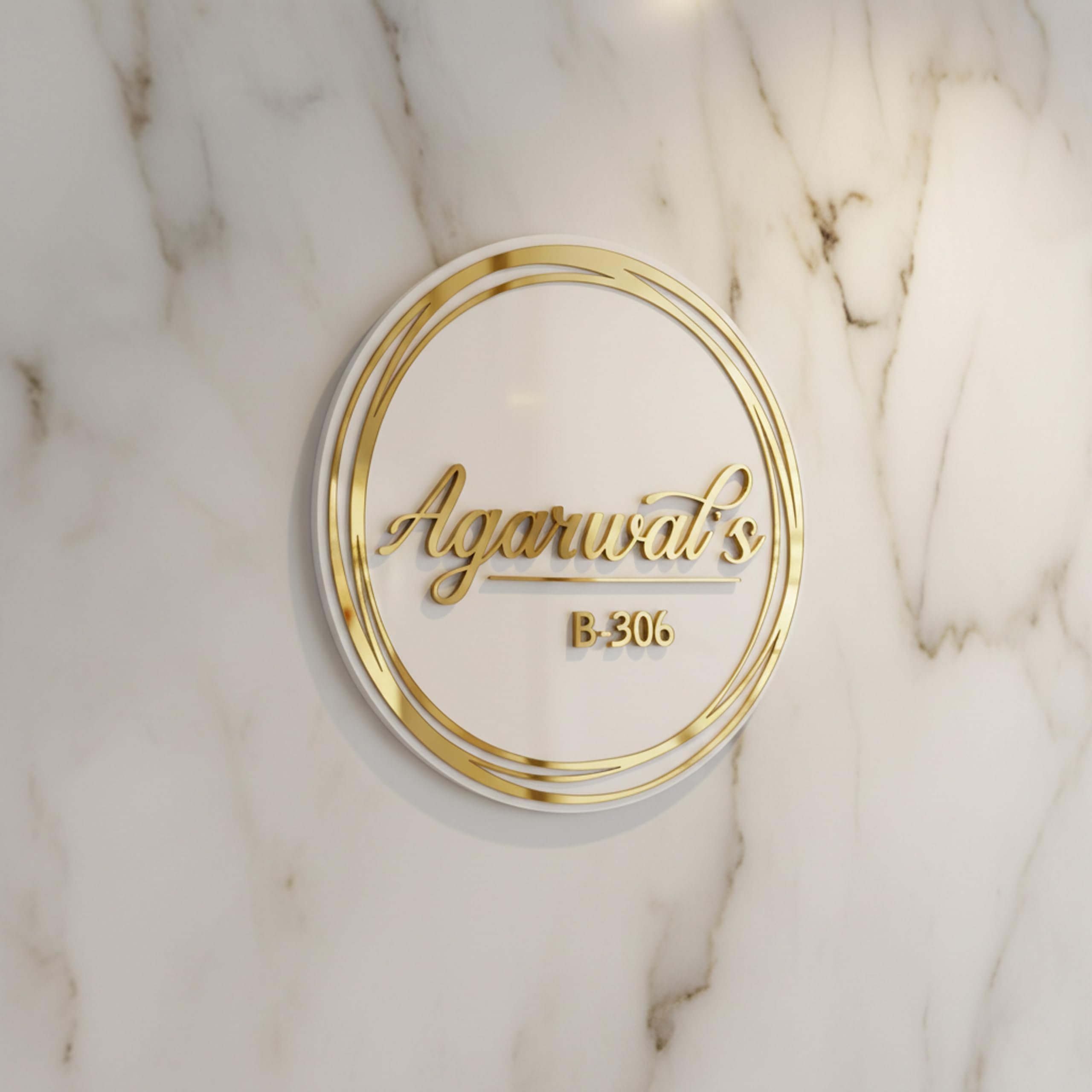 Personalized Round Name Plate for Home Entrance & Outdoor | Acrylic Body Designer Door Plate for Flat, Bungalow & Apartment (12 inch, Model 3)-image-38