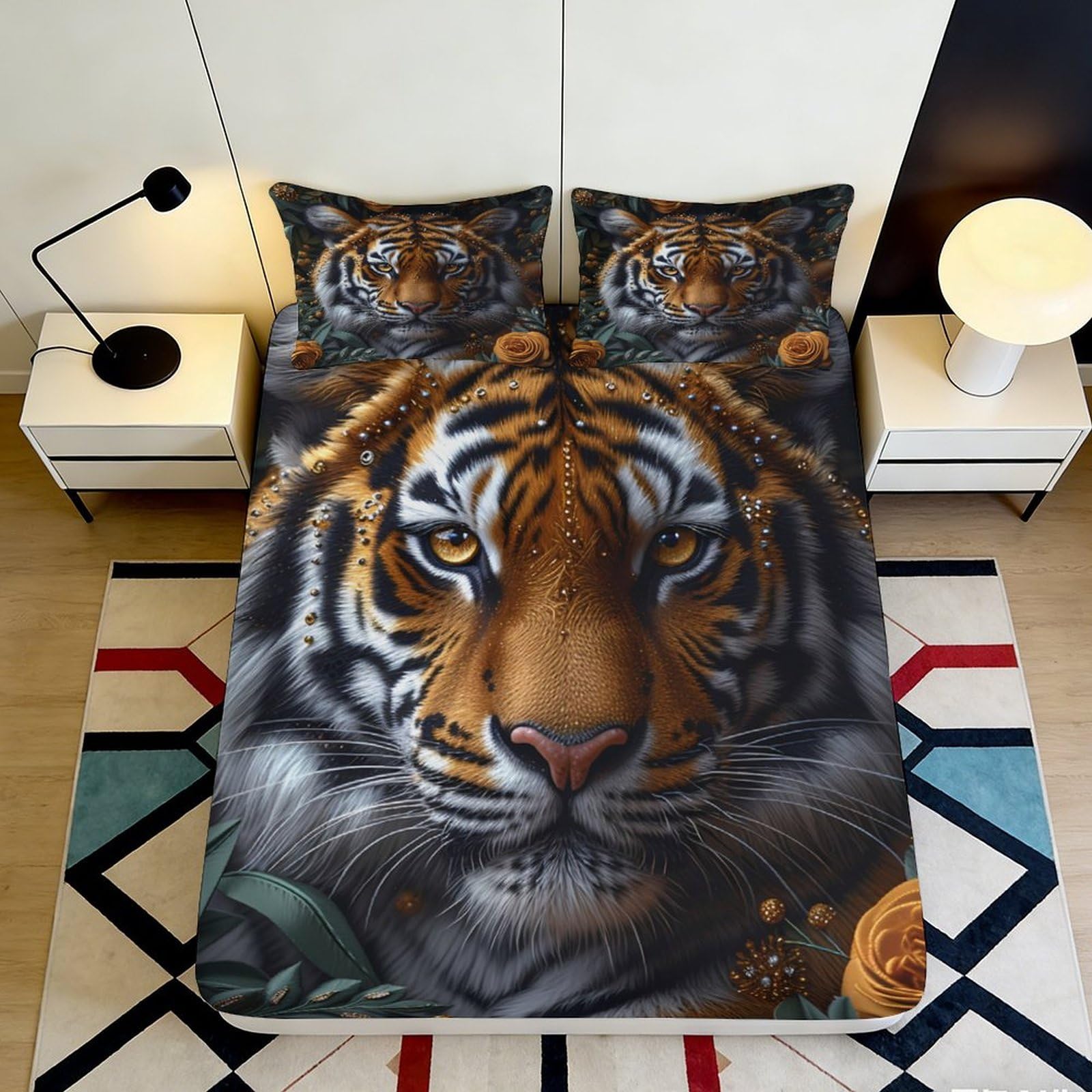 Jqzkxnhpbr Style-8 3D Printed Realistic Tiger Fitted Sheet Microfiber Soft Brown Animal Pattern Mattress Cover For Bedroom Guest Room Dorm Decor 90X200x25cm