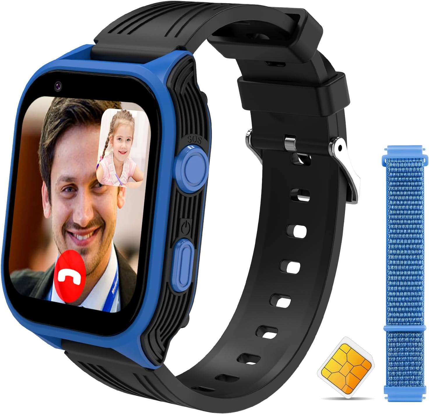 4G Kids Smart Watch with SIM Crad GPS Tracker Whatsapp 1.83″ Large Touch Screen WiFi, Call, Voice Video Chat, SOS, Bluetooth, Alarm, Pedometer, Music, Camera Smartwatches for Age 4-15 Gift Blue