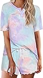 Ekouaer Tie Dye Pajamas Set Womens Loungewear Sleepwear 2 Piece PJ Sets