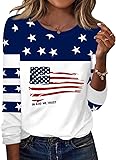 TCOT Women Long Sleeve Crew Neck Tee Tops Trendy Casual Dressy Blouses Fall Clothes Pullover Shirts A2 American Flag Small