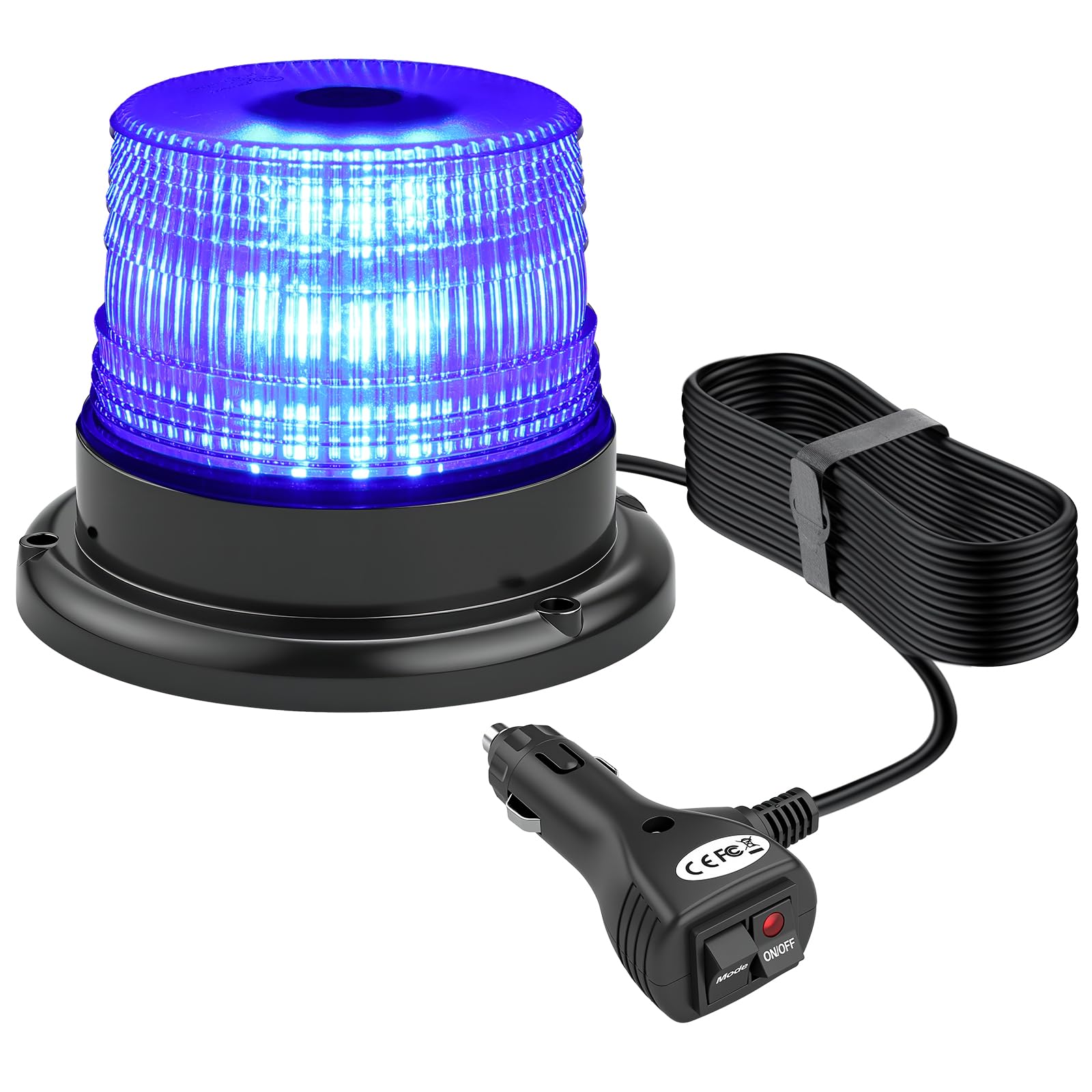 PROZOR Baliza LED Azul de Emergencia 40W 40 Leds Impermeable IP65 con Base Magnética y Cable Luz Estroboscópica Intermitente de Advertencia con 7 Modos para Coche Camión Grúa Vehículo Rescate Obras