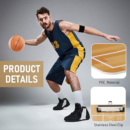 Miniatura 7 de Sabary Portapapeles de entrenamiento de baloncesto de borrado en seco, 3 piezas, equipo de entrenamiento de baloncesto de cancha completa y media,
