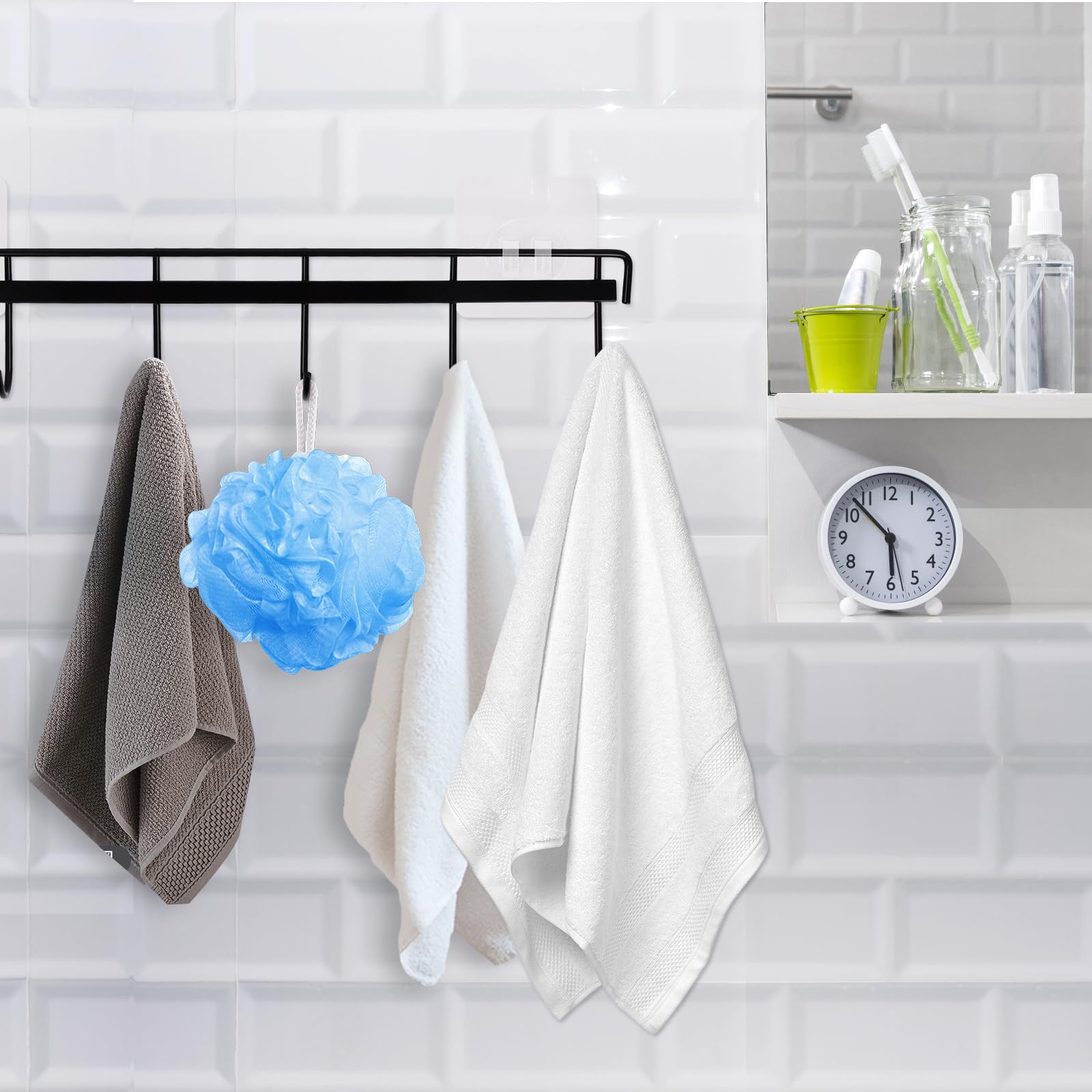 Support Ustensiles De Cuisine Auto-adhésif - 2 Barres Avec 6 Crochets, Sans Perçage - Pour Cuisine, Salle De Bain, Porte