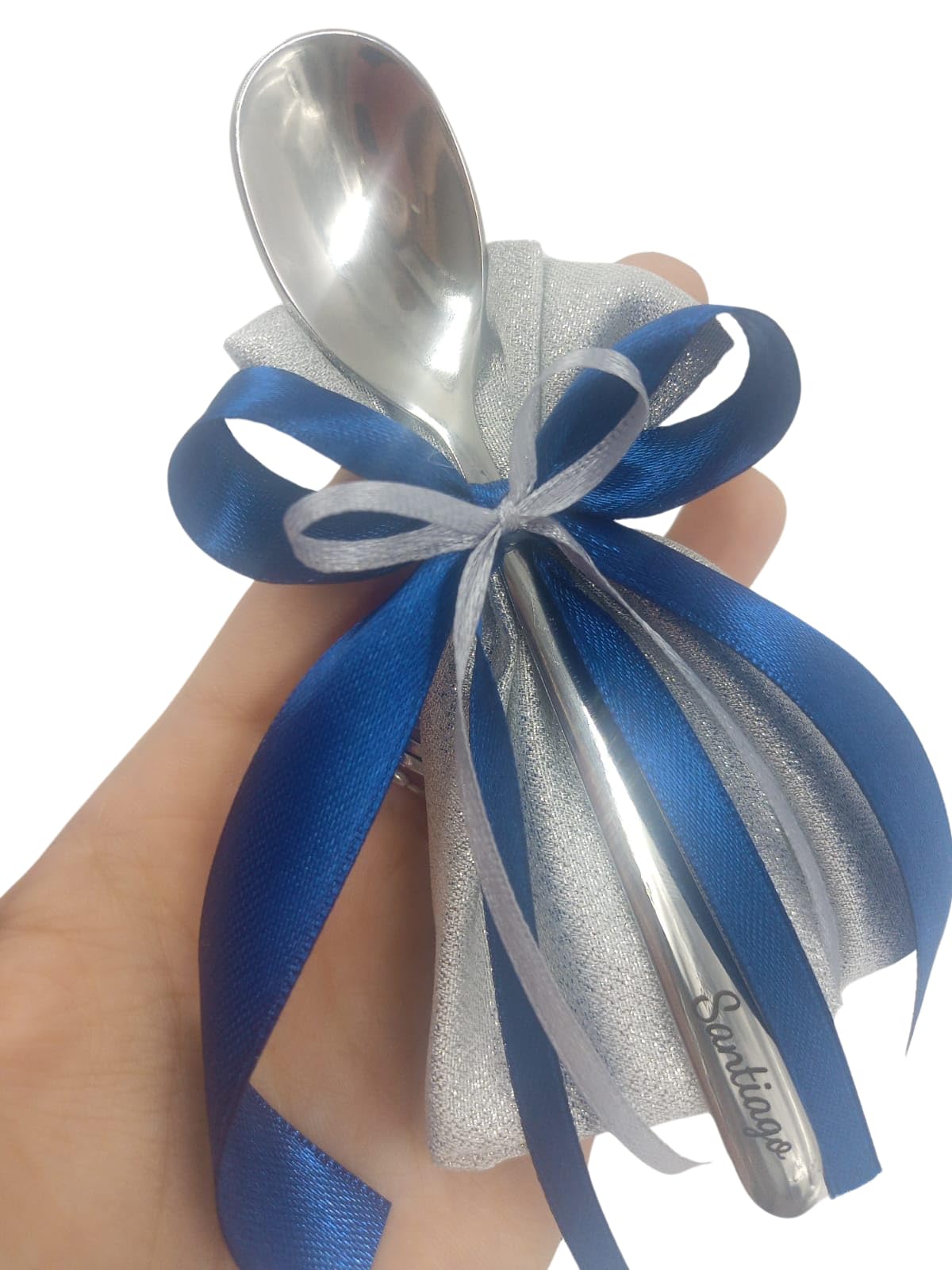 Cucchiaino Personalizzato con incisione per eventi | Acciaio inox 18/10 | Elegante bomboniera per eventi con testo a scelta | Puoi aggiungere anche confetti in sacchetto.