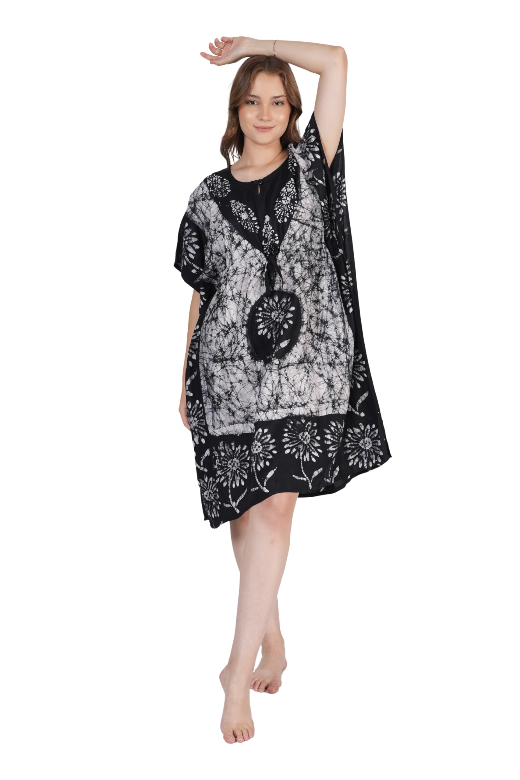 Women's Cotton Batik Print Knee Length Short Kaftan Nighty-image-45