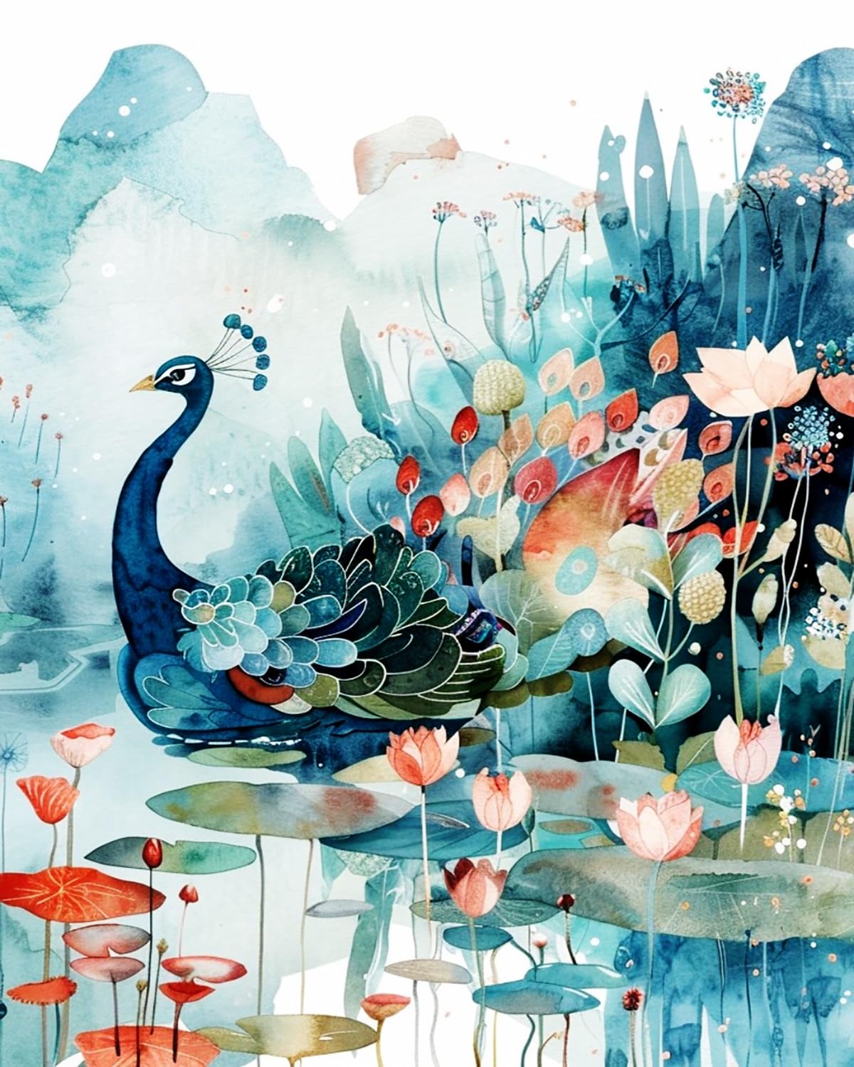LIUBAISHI Paint by Numbers Kit for Adults – 16x20 Inch | DIY Oil Painting for Home Wall Decor, Relaxing Craft Set, Gift for Adults with Acrylic Paints-Peacock Lotus Pond