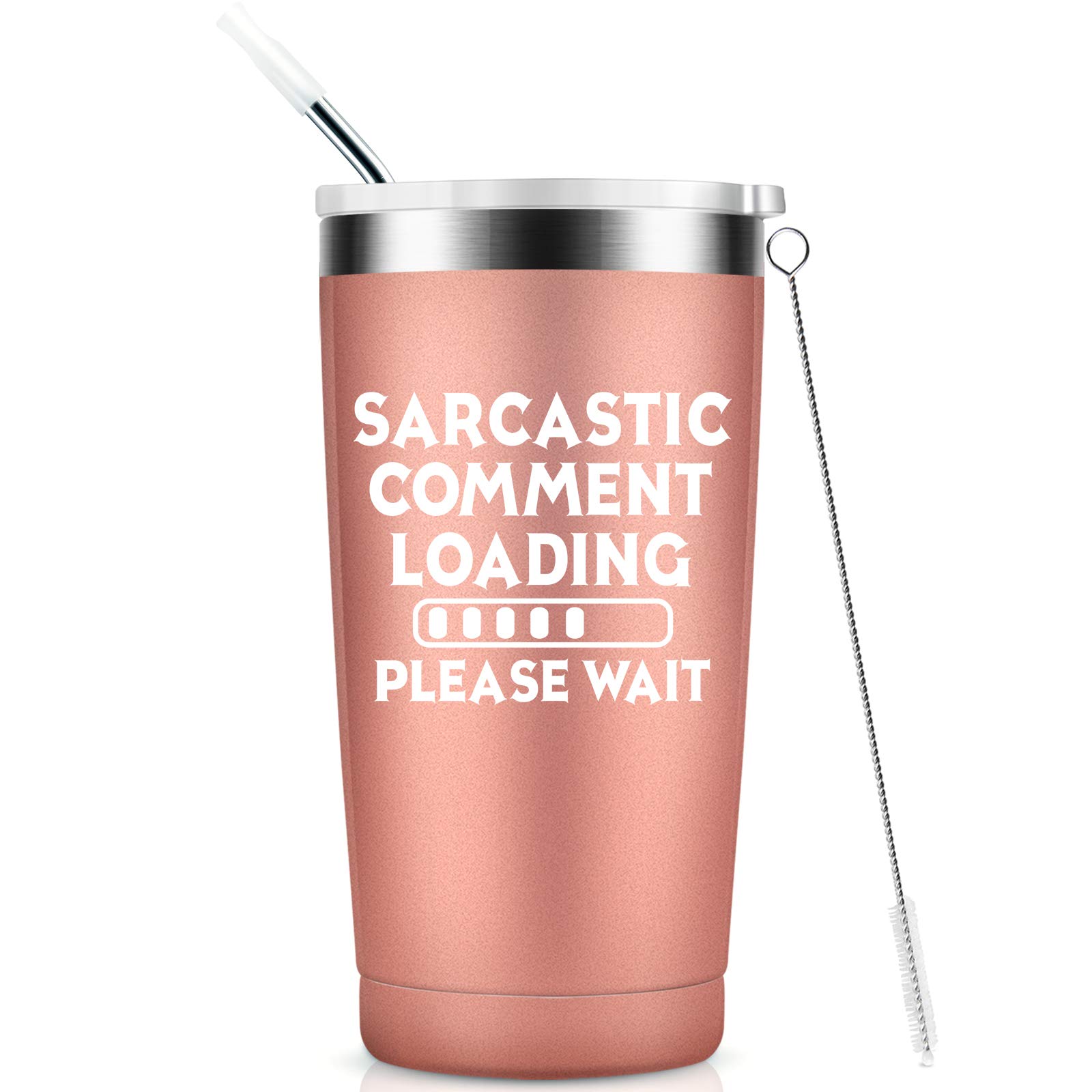 Sarcastic Comment Loading Please Wait - Funny Gifts for Women, Mom, Grandma,Sister, Friends, Coworker - Birthday Christmas Mother's Day Gift Ideas from Daughter Son, Insulated Tumbler,20oz Rose gold