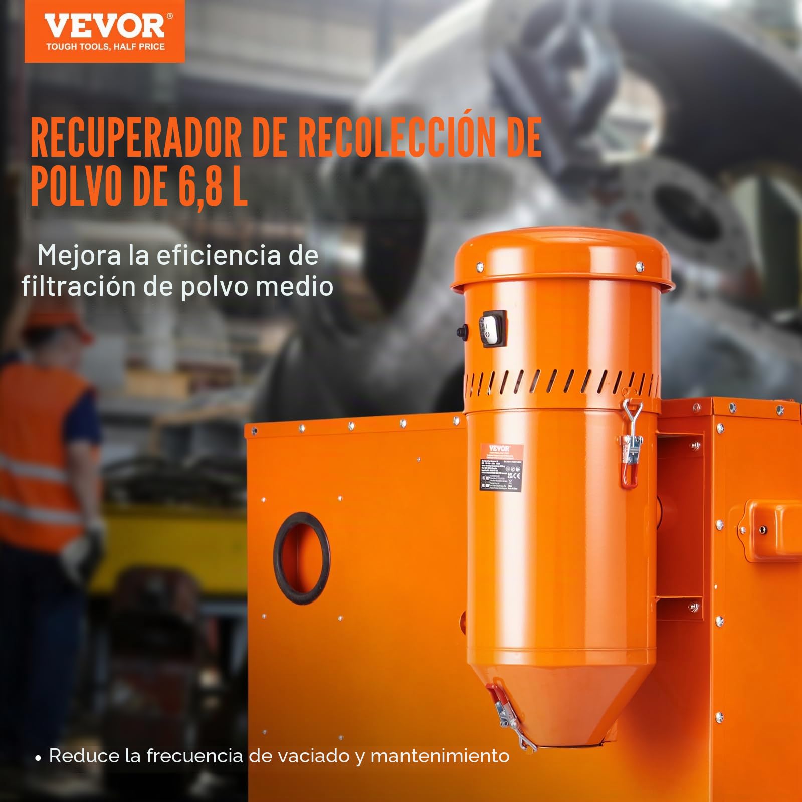 VEVOR Sistema de recolección de polvo, colector de polvo de 1450 W, con capacidad de 1,8 galones, colector de polvo, ajuste universal para gabinetes de chorro de arena
