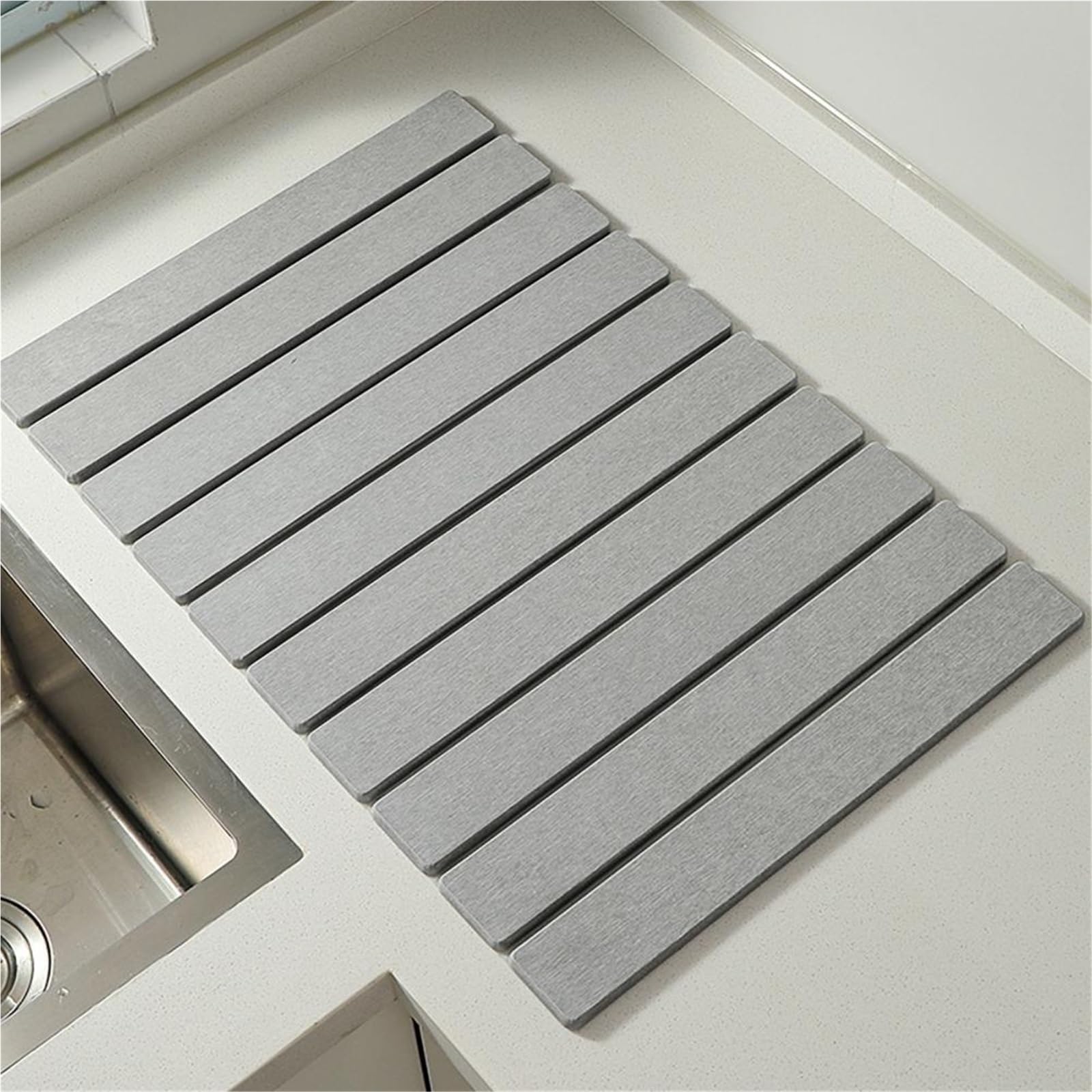 Tapis égouttoir à Vaisselle Pliable, Grand Format, for Plan de Travail Cuisine pour Les Éviers Et Les Plans(White)