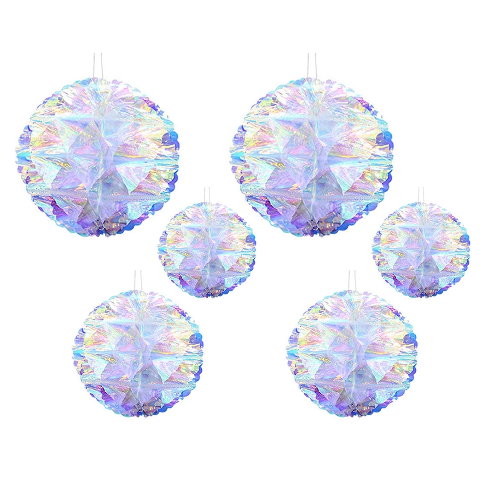 6pcs Hanging Decorations Iridescent Honeycomb Ball Foil Ceiling Hanging Folding Rainbow Shine Party Ornaments for Bridal Shower Wedding Birthday